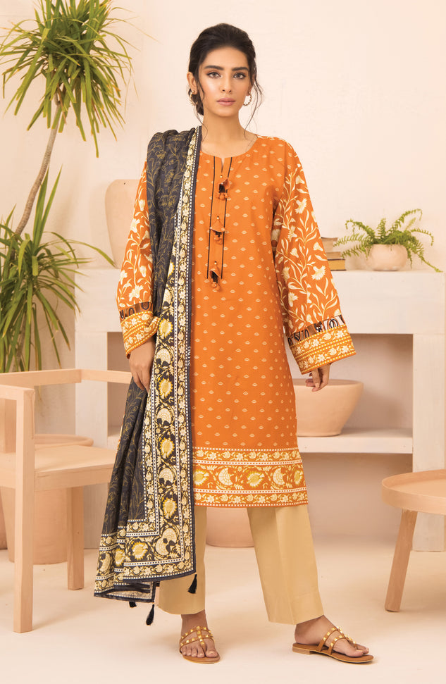 NRDS-297/U ORANGE LAWN SHIRT WITH DUPATTA