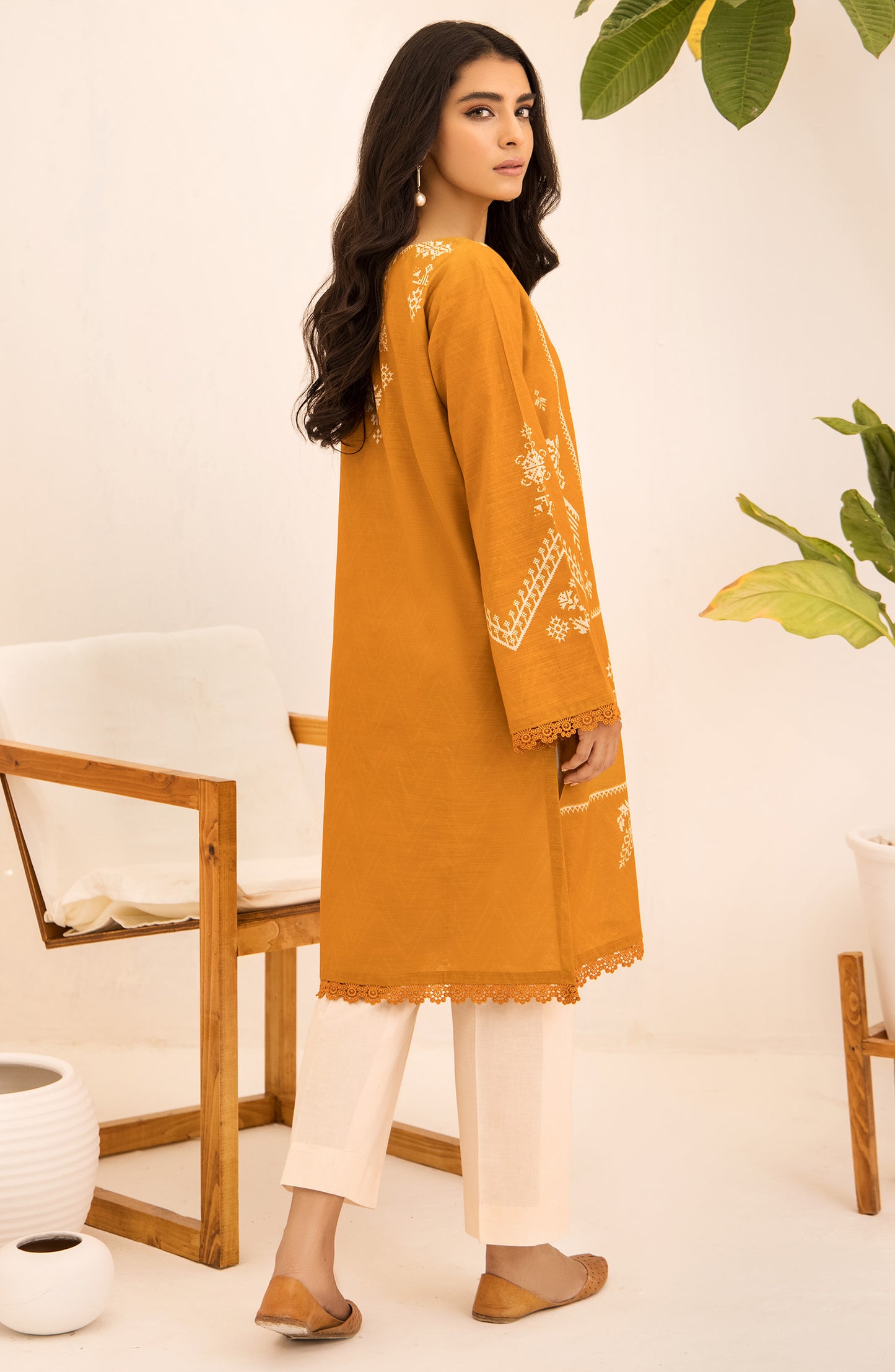 hcs-507-u-orange winter unstitched Khaddar shirt
