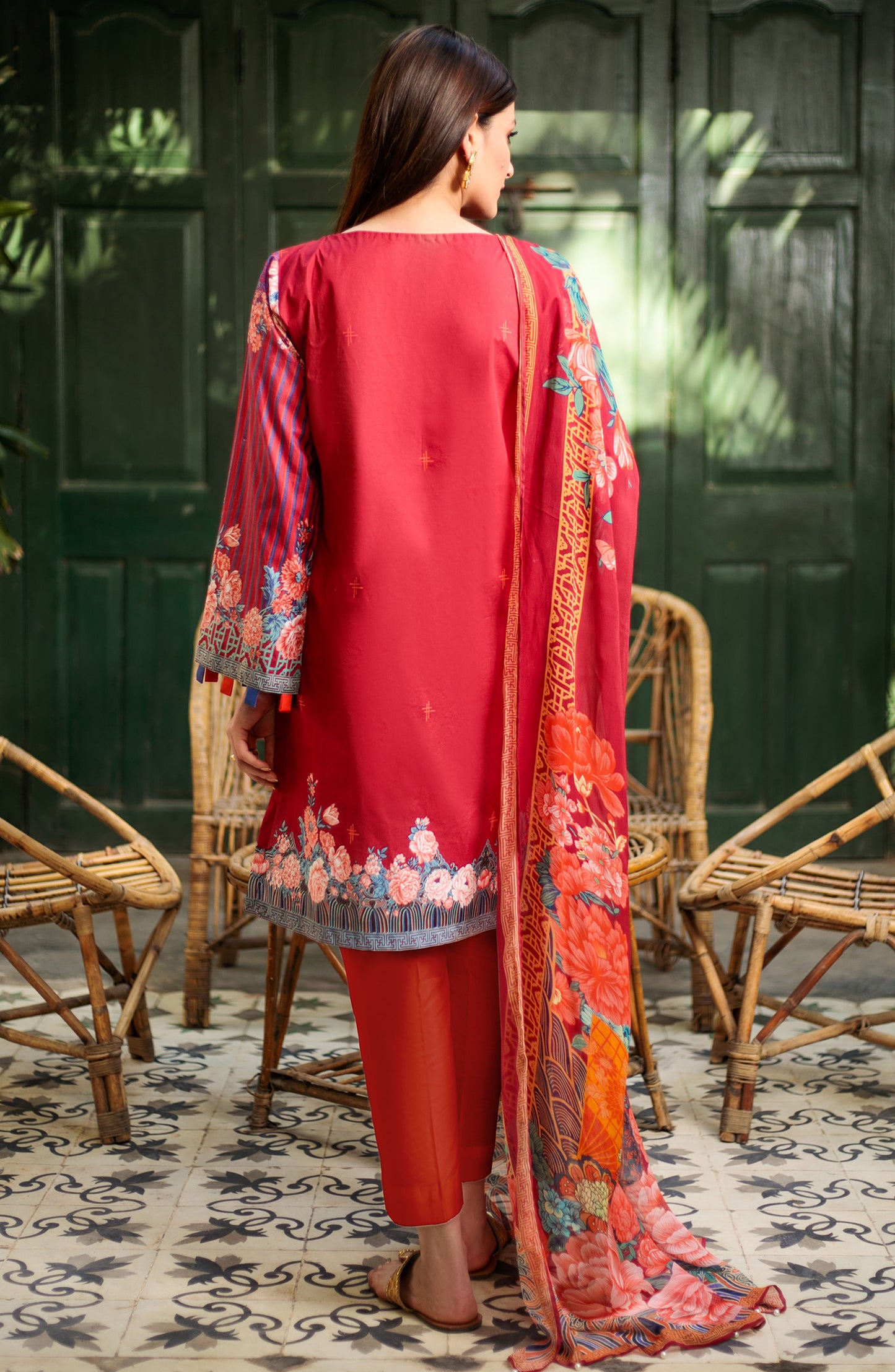 Unstitched 3 Piece Embroidered Lawn Suit (OTL-21-020/B/U RED)