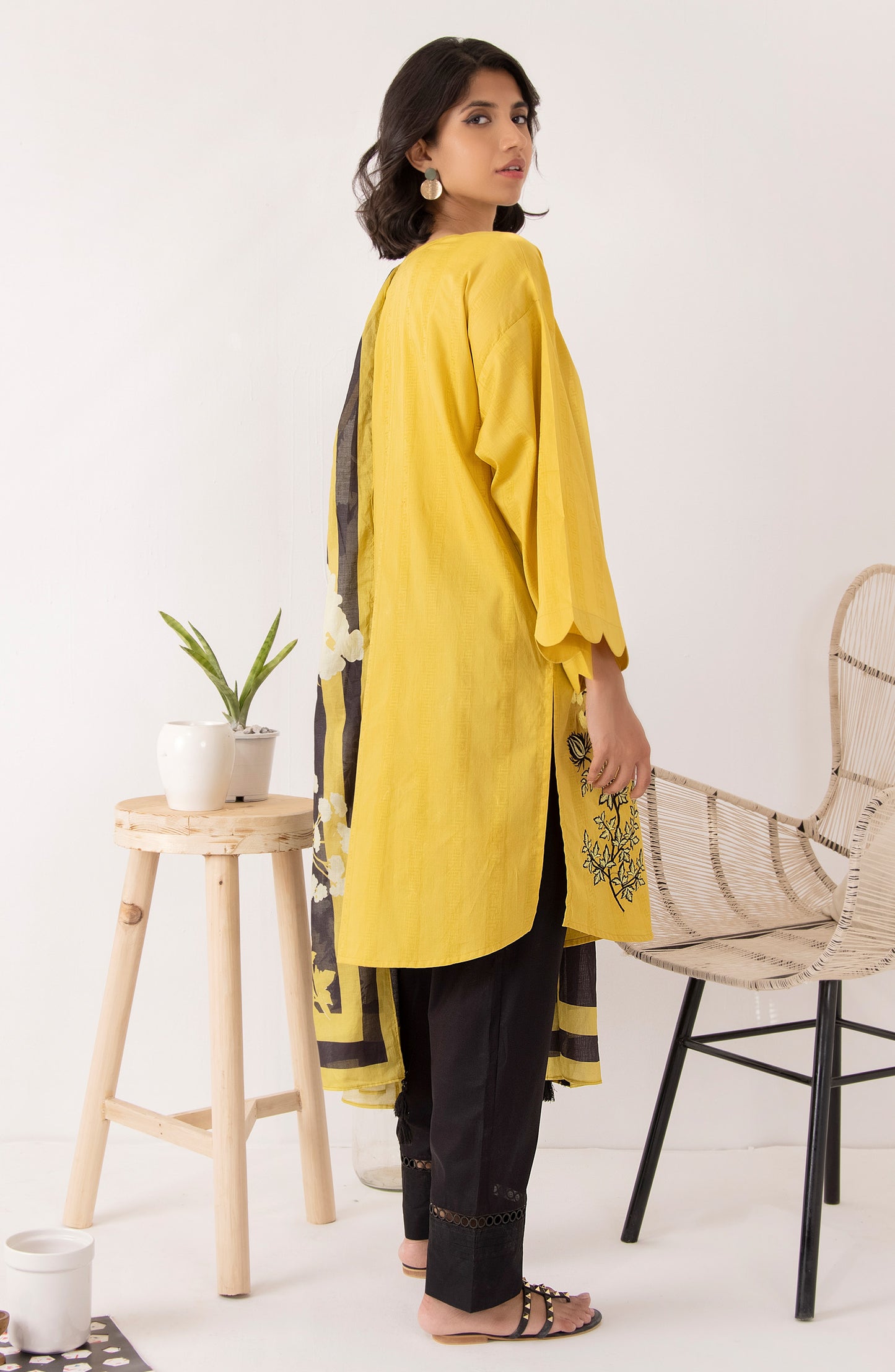 Stitched 2 Piece Embroidered Jacquard Shirt and Lawn Dupatta