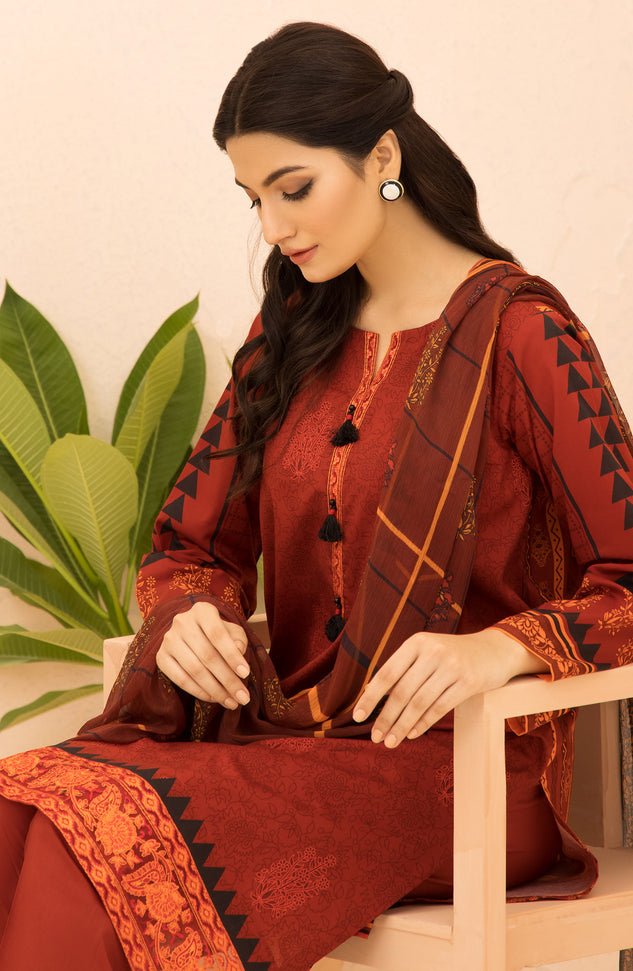 Unstitched 3 Piece Embroidered Heavy Lawn Shirt , Cambric Pant and Chiffon Dupatta