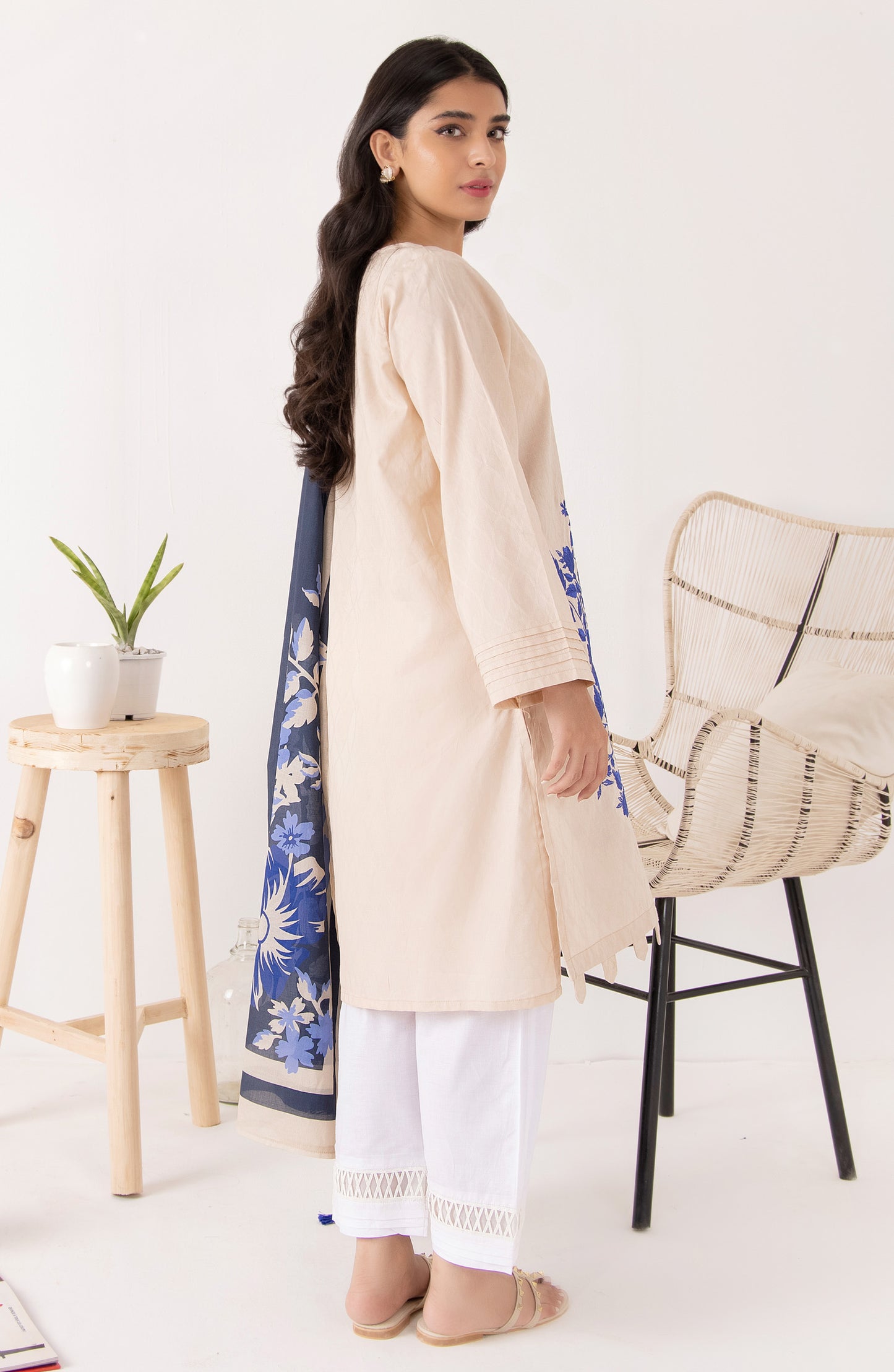 Stitched 2 Piece Embroidered Jacquard Shirt and Lawn Dupatta