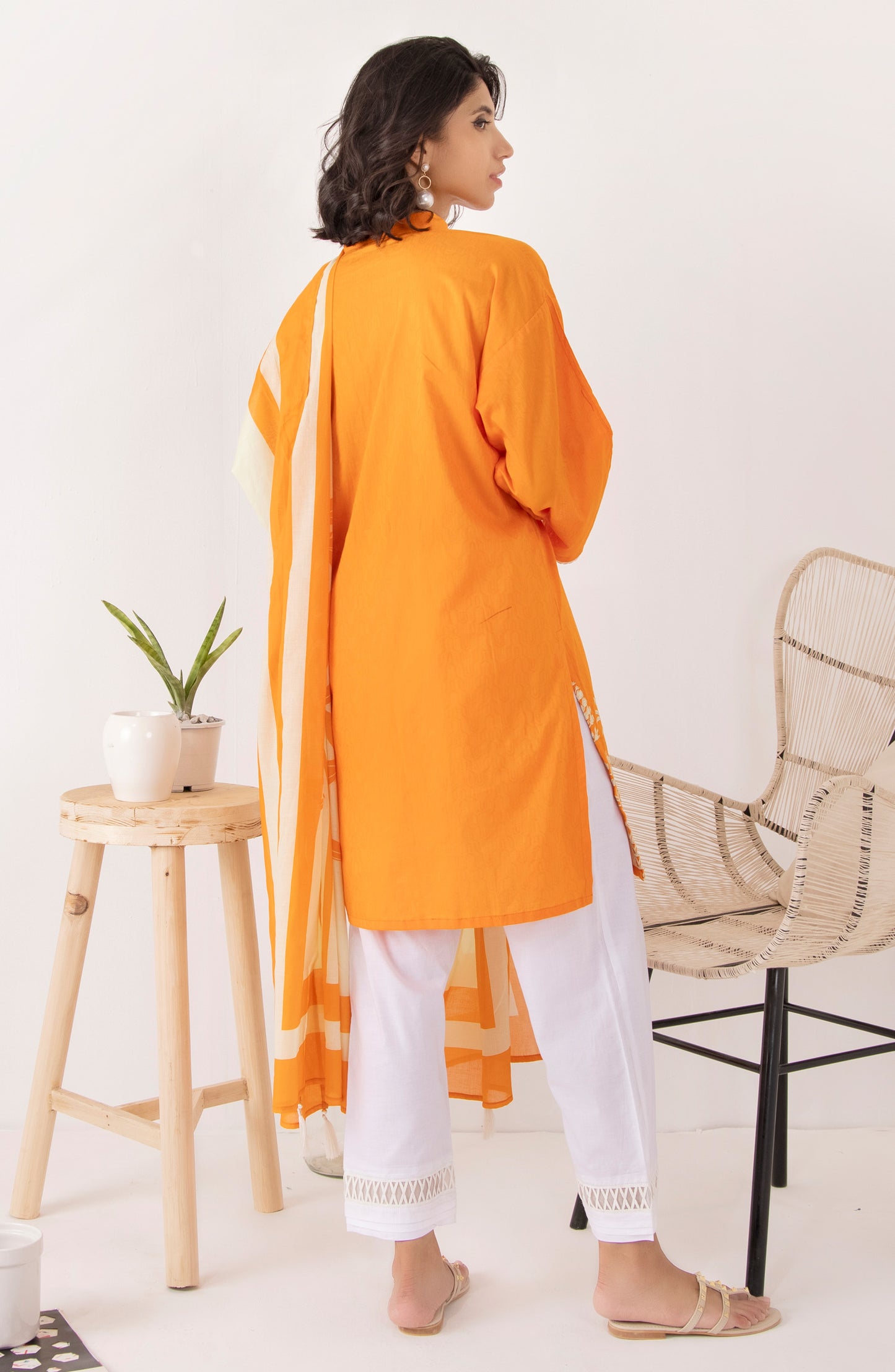 Stitched 2 Piece Embroidered Jacquard Shirt and Lawn Dupatta