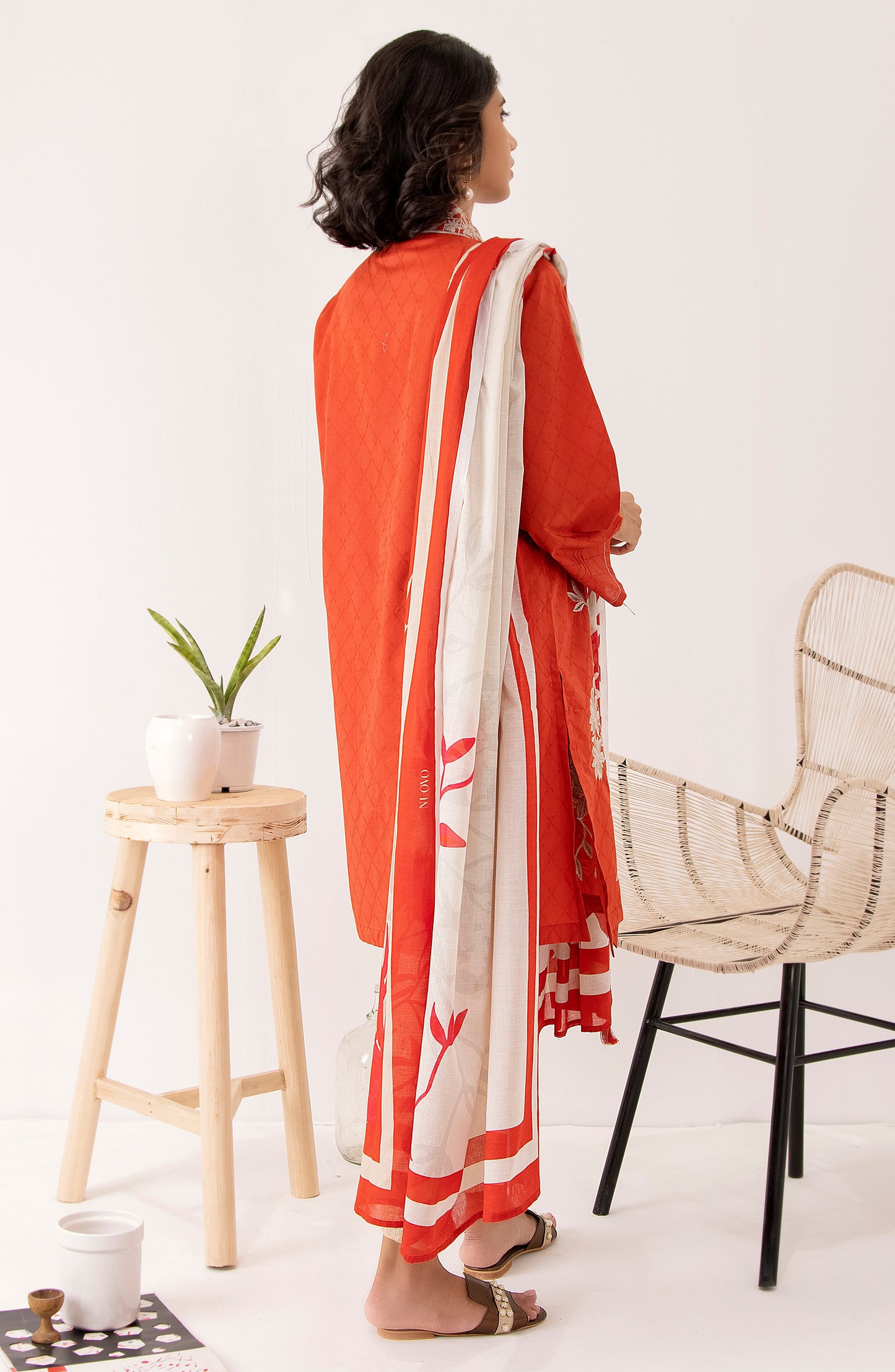 Stitched 2 Piece Embroidered Jacquard Shirt and Lawn Dupatta