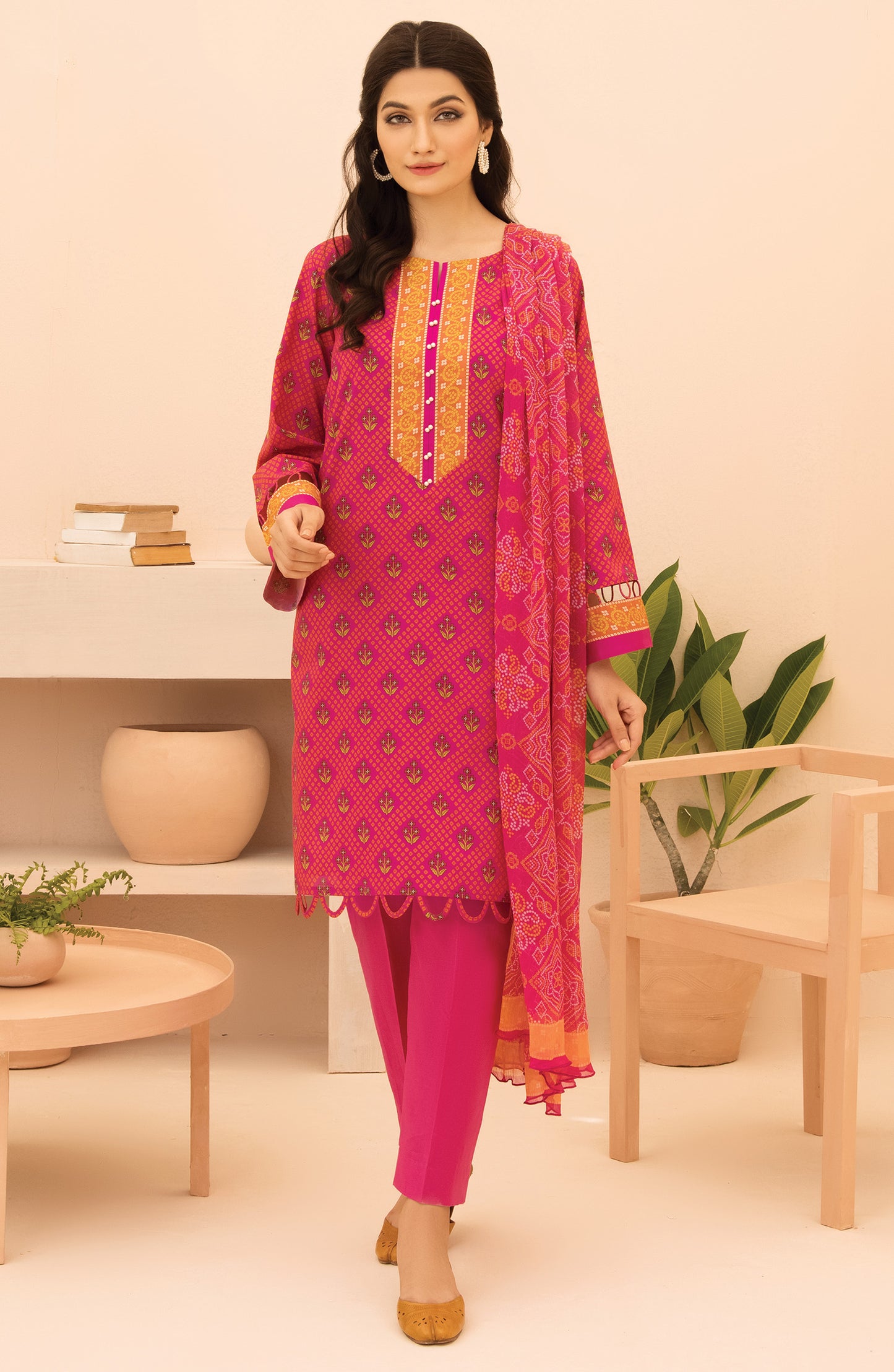 Unstitched 3 Piece Printed Lawn Shirt, Cambric Pant and Chiffon Dupatta