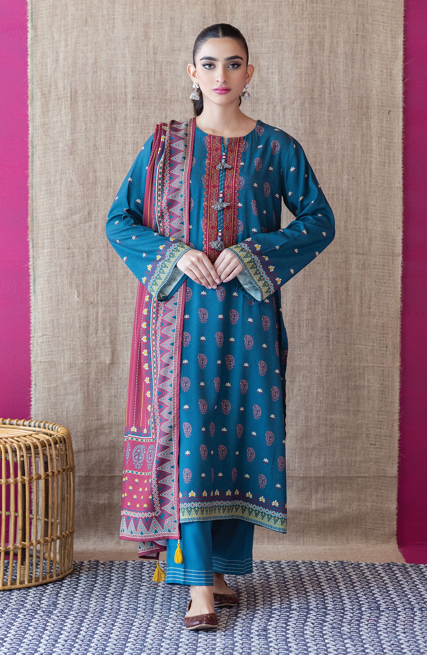 OTL-22-160/U TEAL LINEN  UNSTITCHED SHIRT DUPATTA PANTS