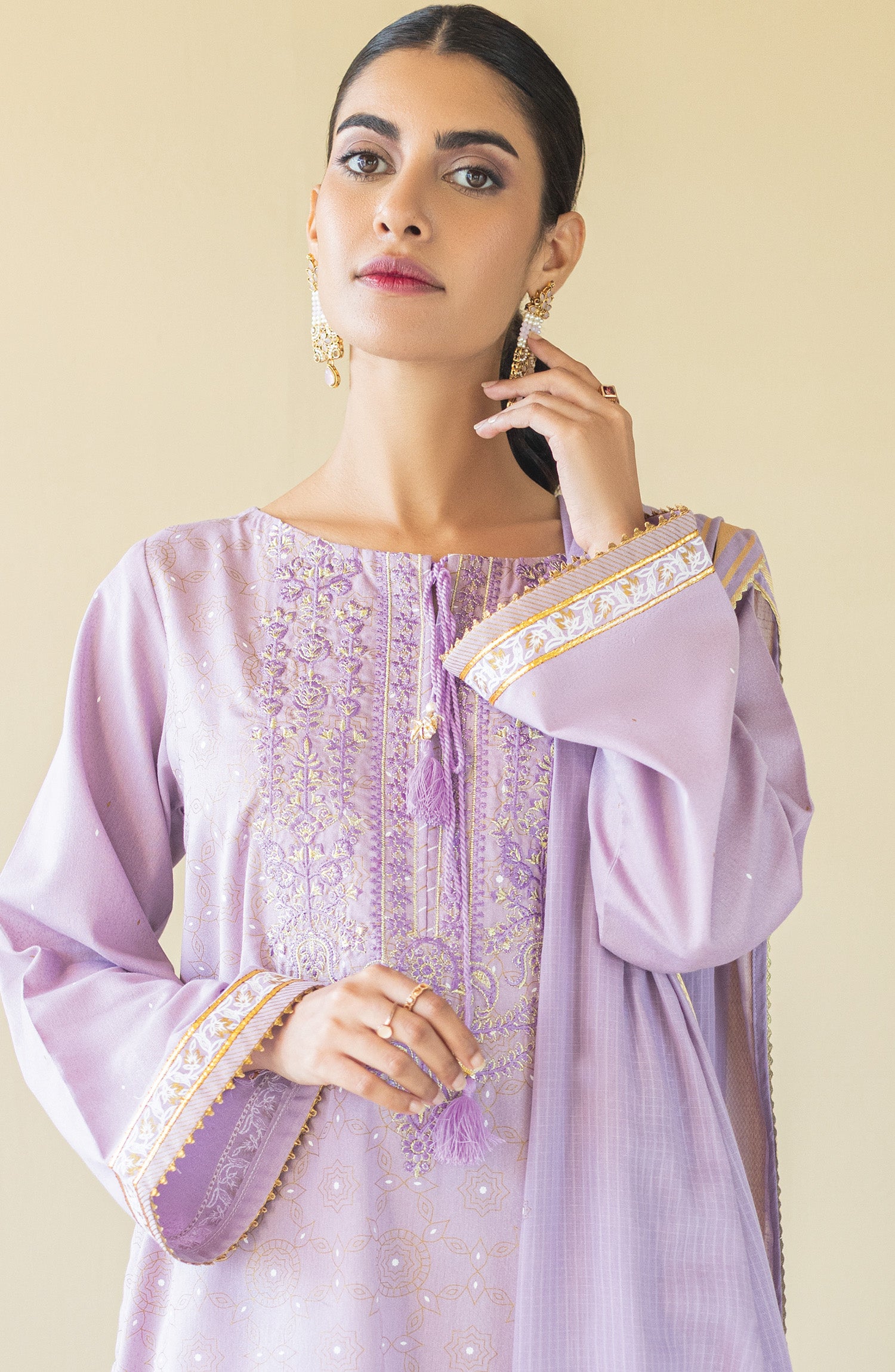 OTL-22-155/U LILAC KARANDI  UNSTITCHED SHIRT DUPATTA PANTS