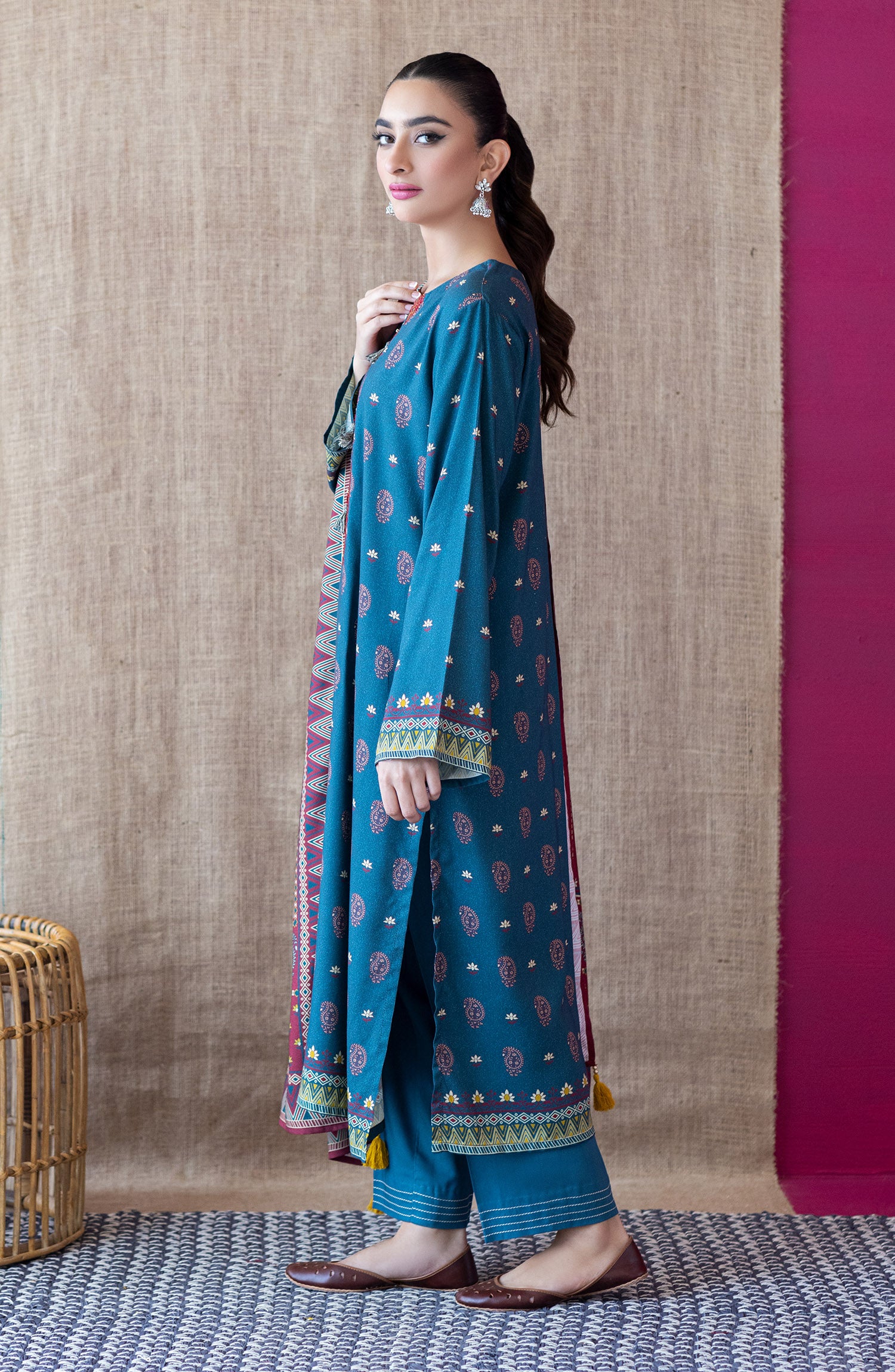 OTL-22-160/U TEAL LINEN  UNSTITCHED SHIRT DUPATTA PANTS