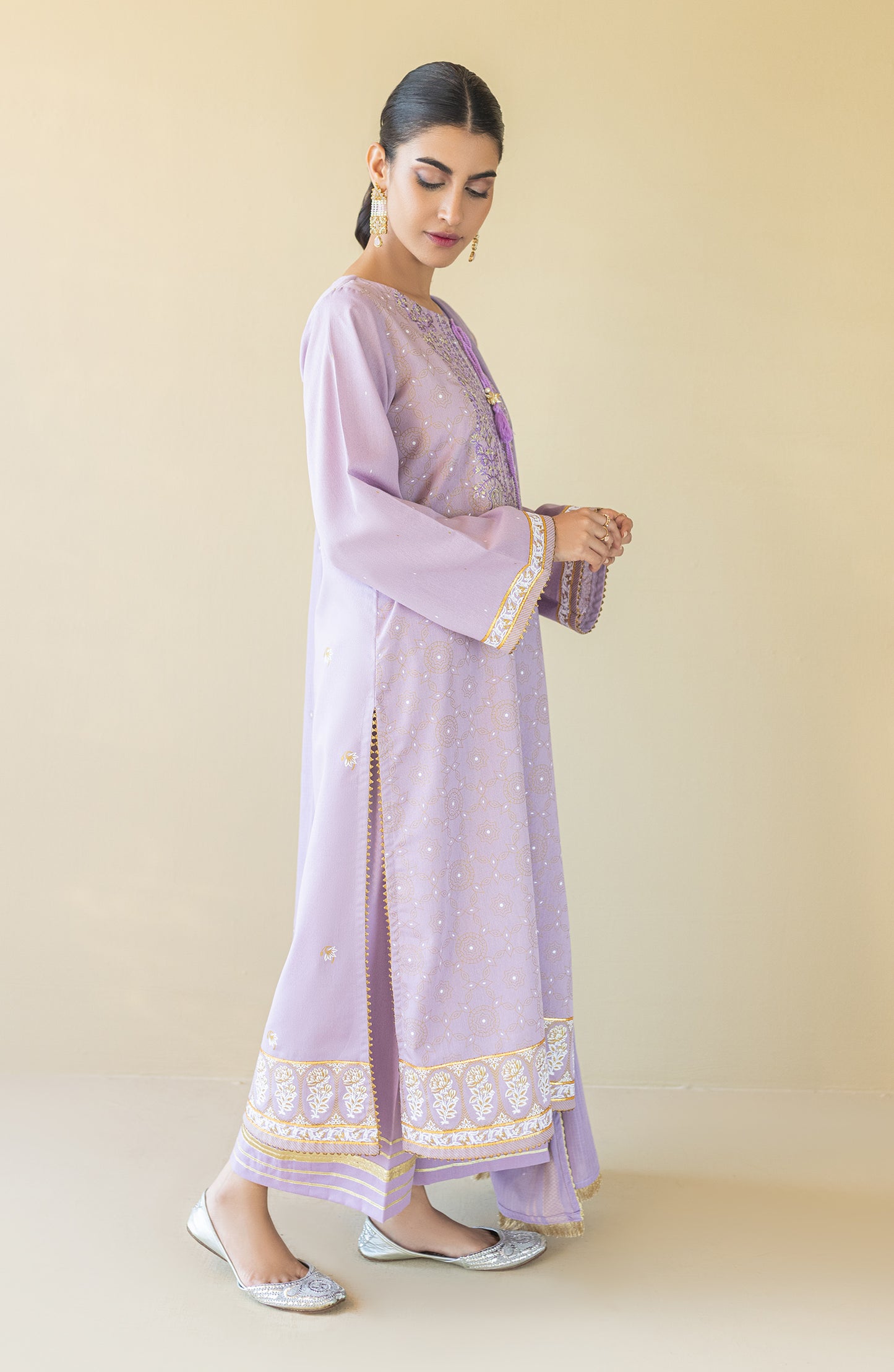 OTL-22-155/U LILAC KARANDI  UNSTITCHED SHIRT DUPATTA PANTS