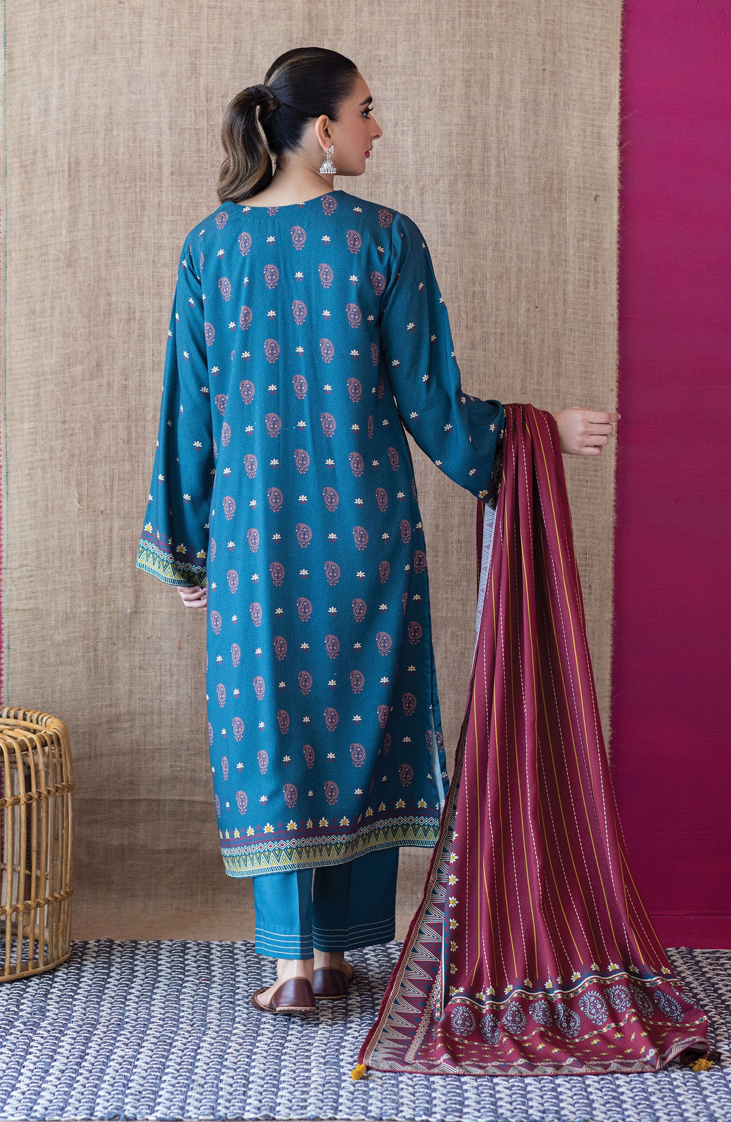 OTL-22-160/U TEAL LINEN  UNSTITCHED SHIRT DUPATTA PANTS