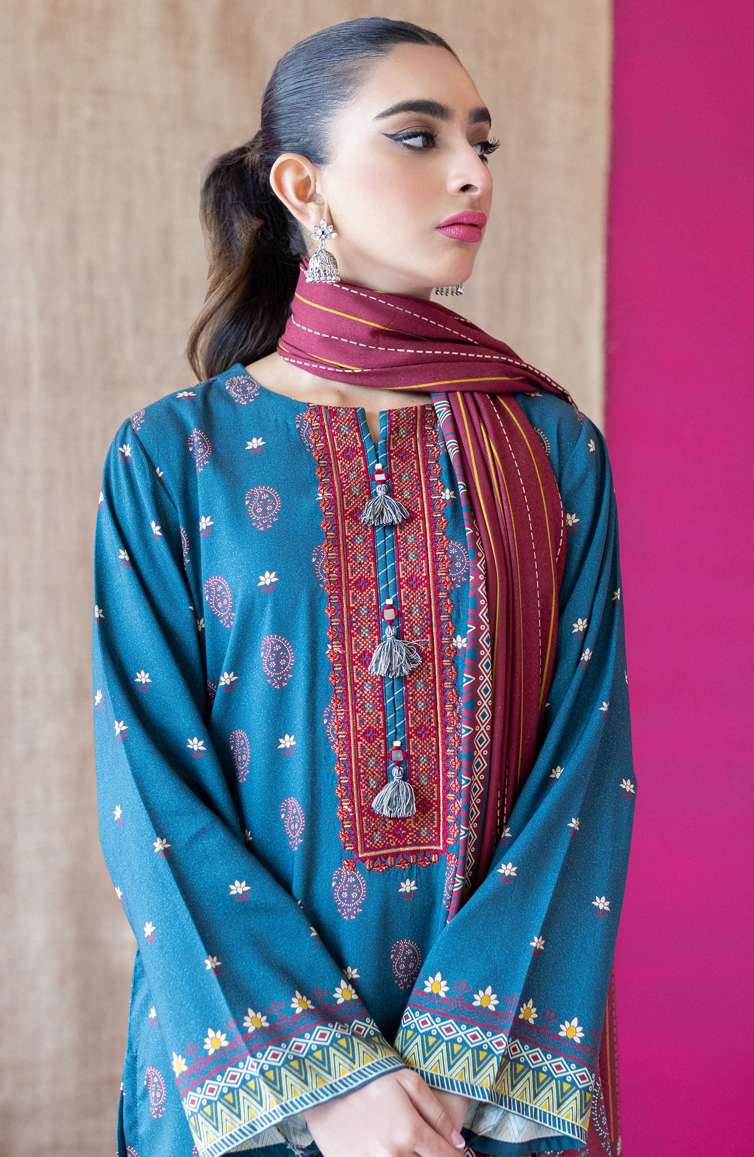 OTL-22-160/U TEAL LINEN  UNSTITCHED SHIRT DUPATTA PANTS