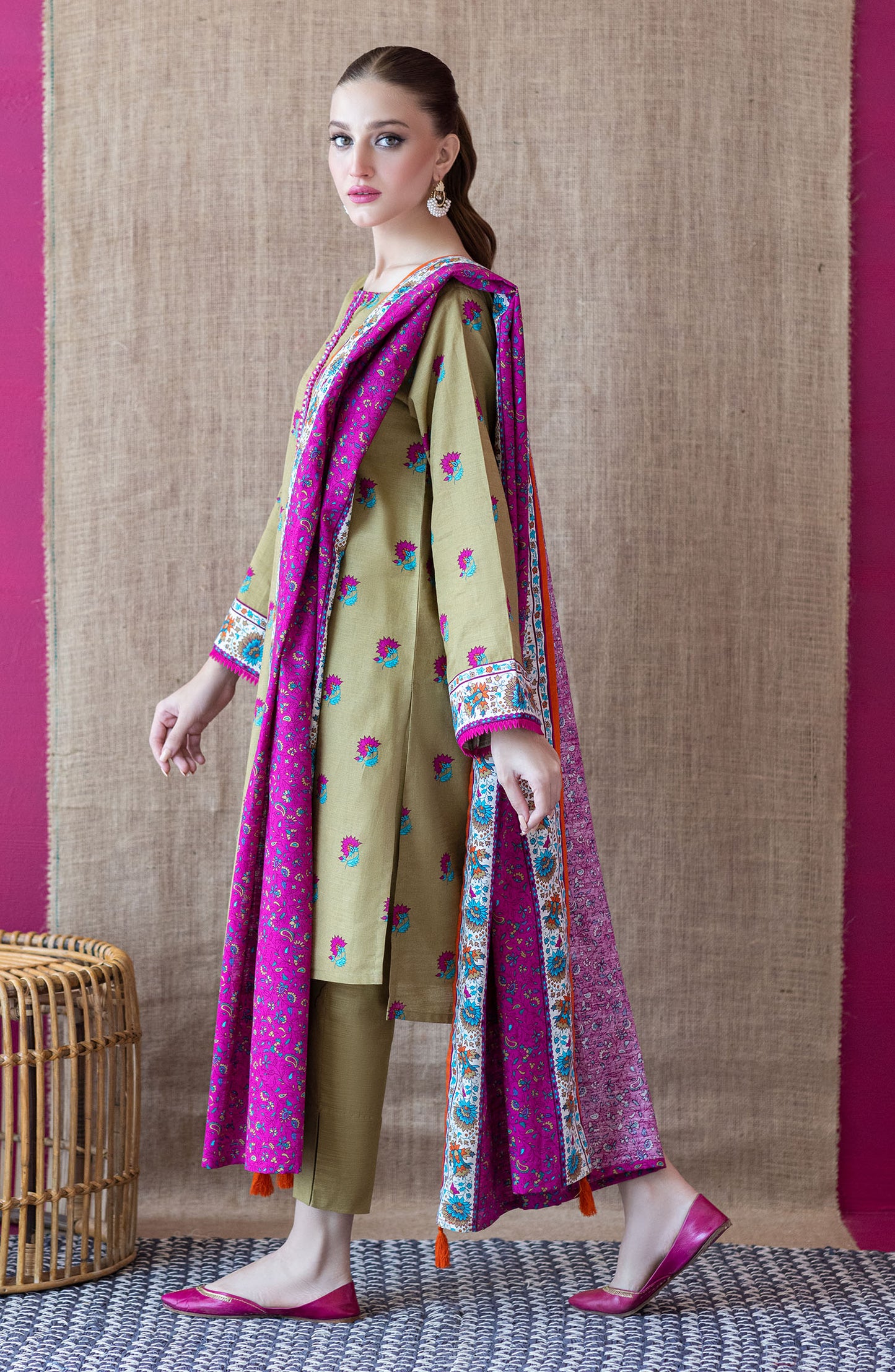 OTL-22-234/U BEIGE KHADDAR  UNSTITCHED SHIRT DUPATTA PANTS