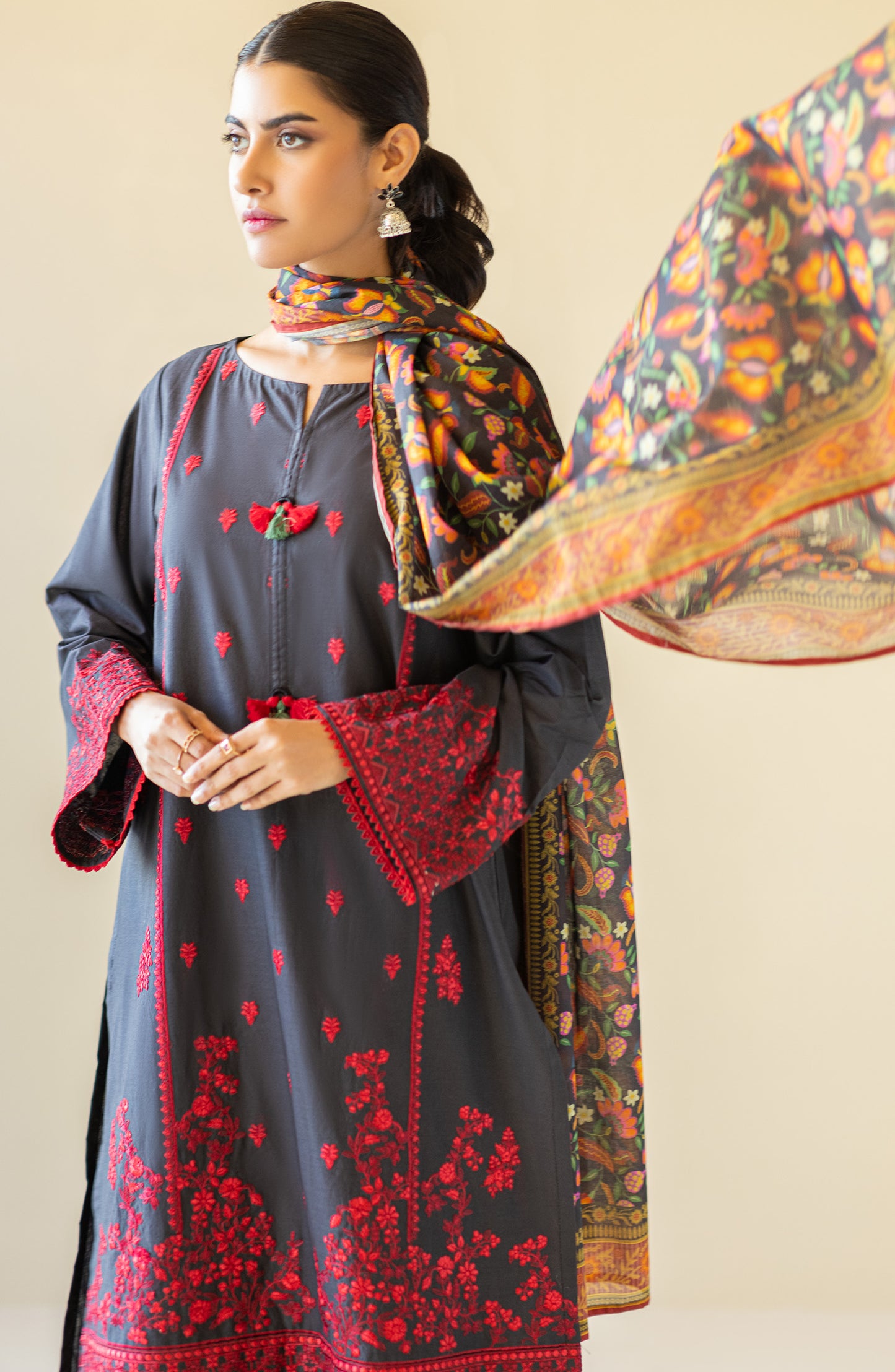 OTL-22-213/U Black CAMBRIC  UNSTITCHED SHIRT DUPATTA PANTS