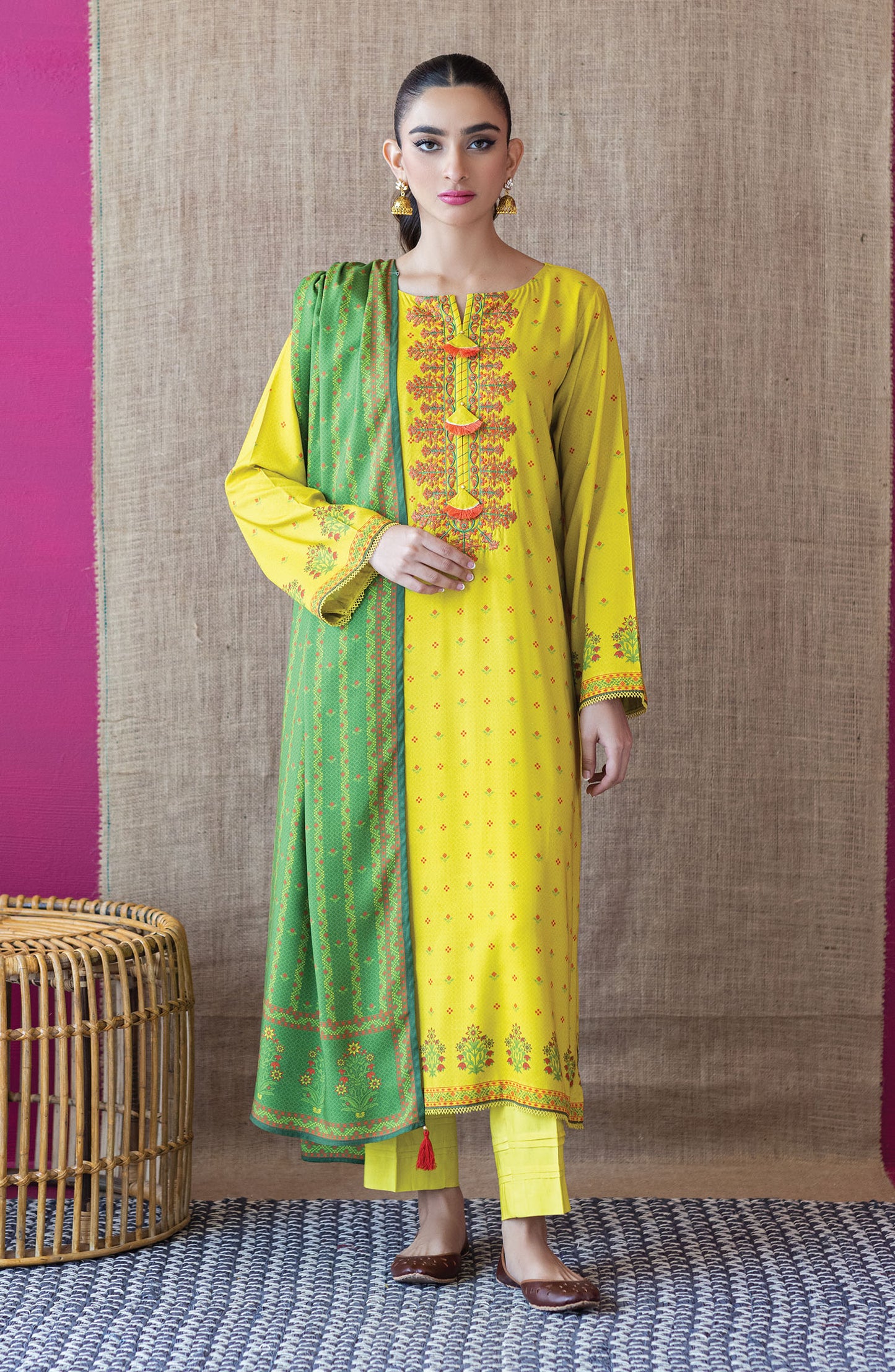 OTL-22-159/U YELLOW LINEN  UNSTITCHED SHIRT DUPATTA PANTS
