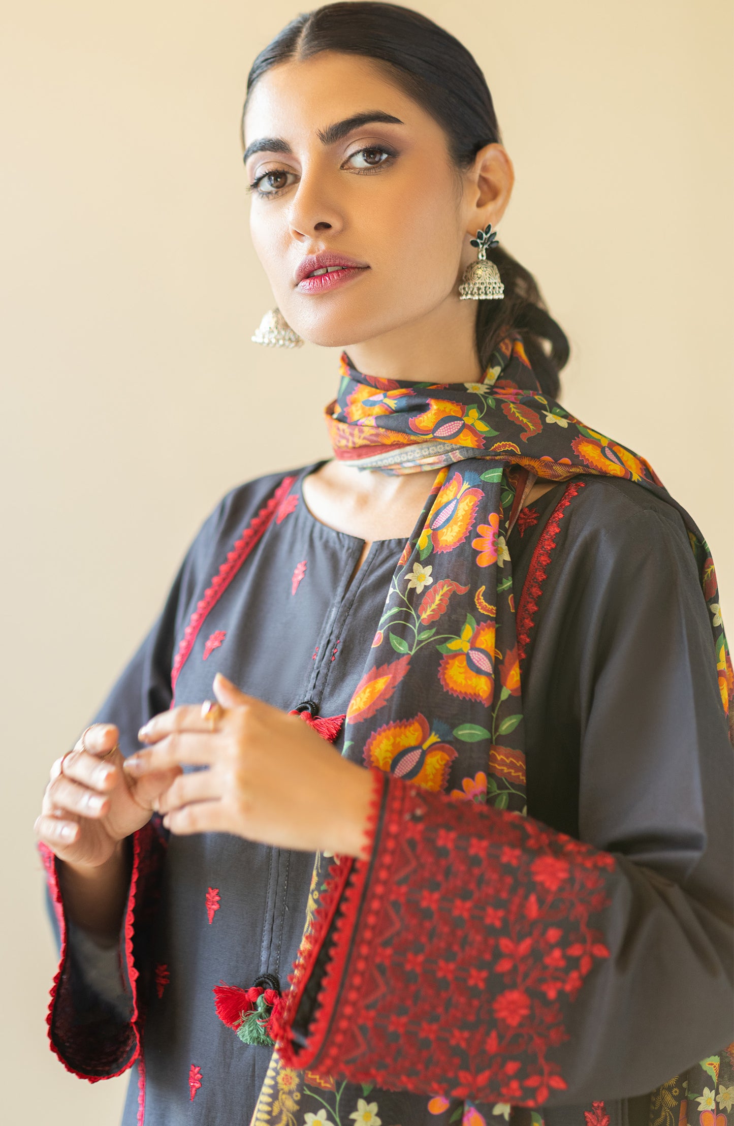 OTL-22-213/U Black CAMBRIC  UNSTITCHED SHIRT DUPATTA PANTS