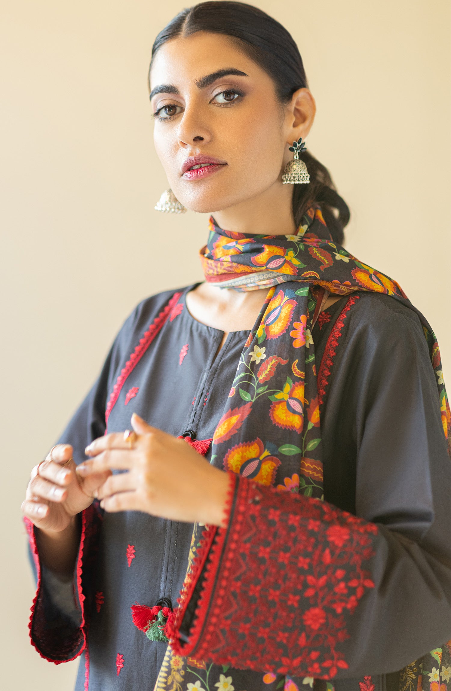 OTL-22-213/U Black CAMBRIC  UNSTITCHED SHIRT DUPATTA PANTS