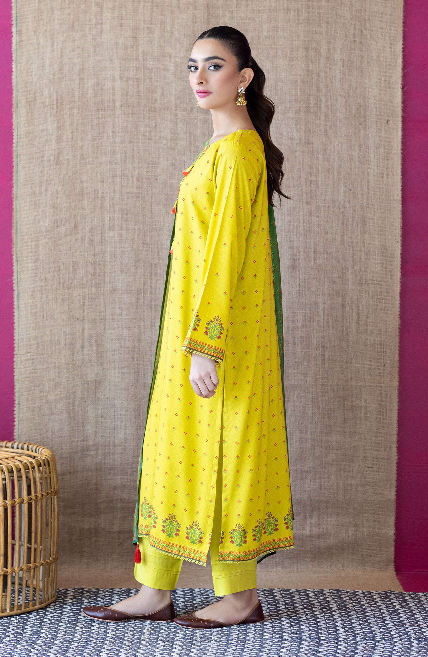 OTL-22-159/U YELLOW LINEN  UNSTITCHED SHIRT DUPATTA PANTS