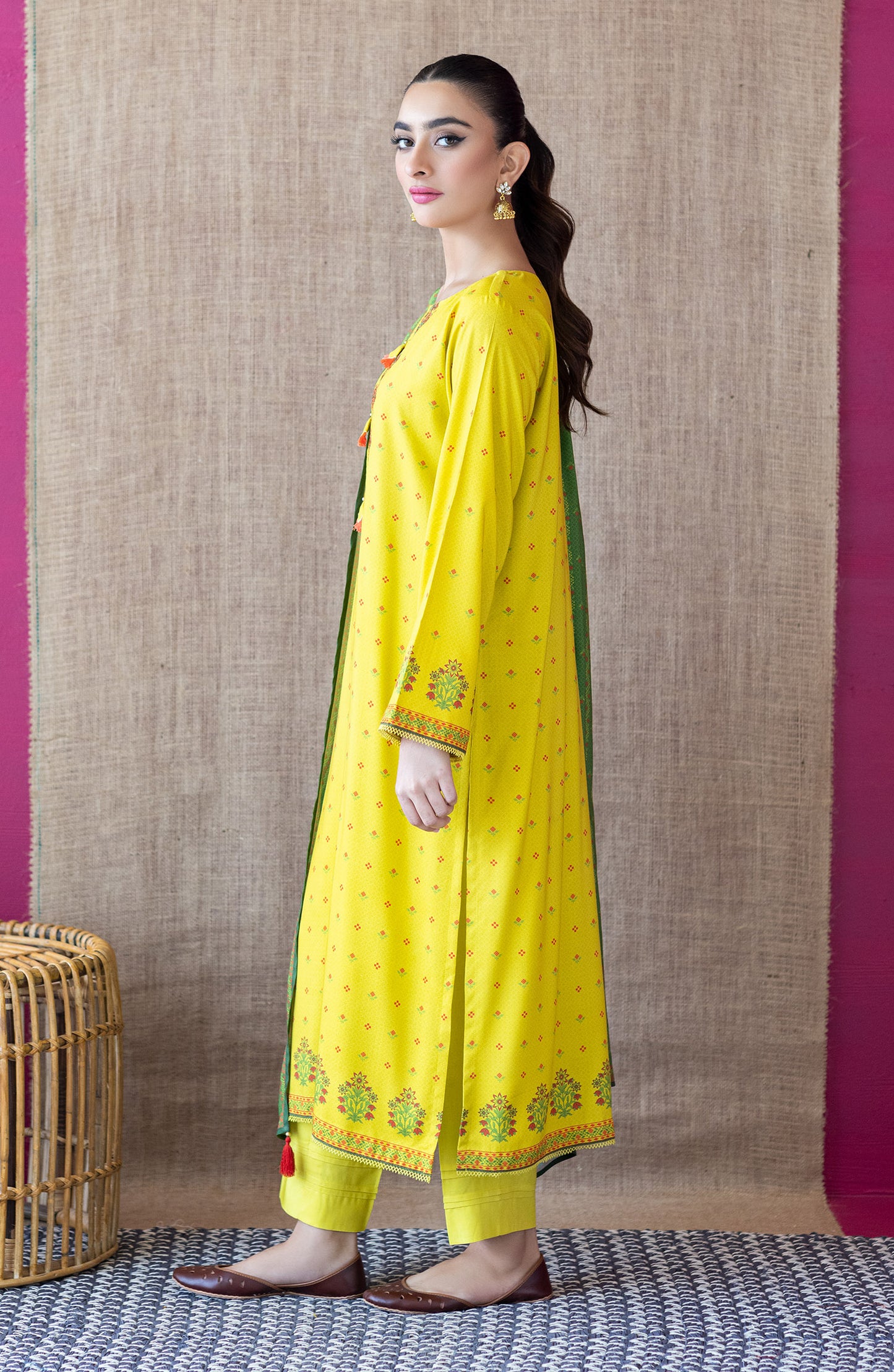 OTL-22-159/U YELLOW LINEN  UNSTITCHED SHIRT DUPATTA PANTS