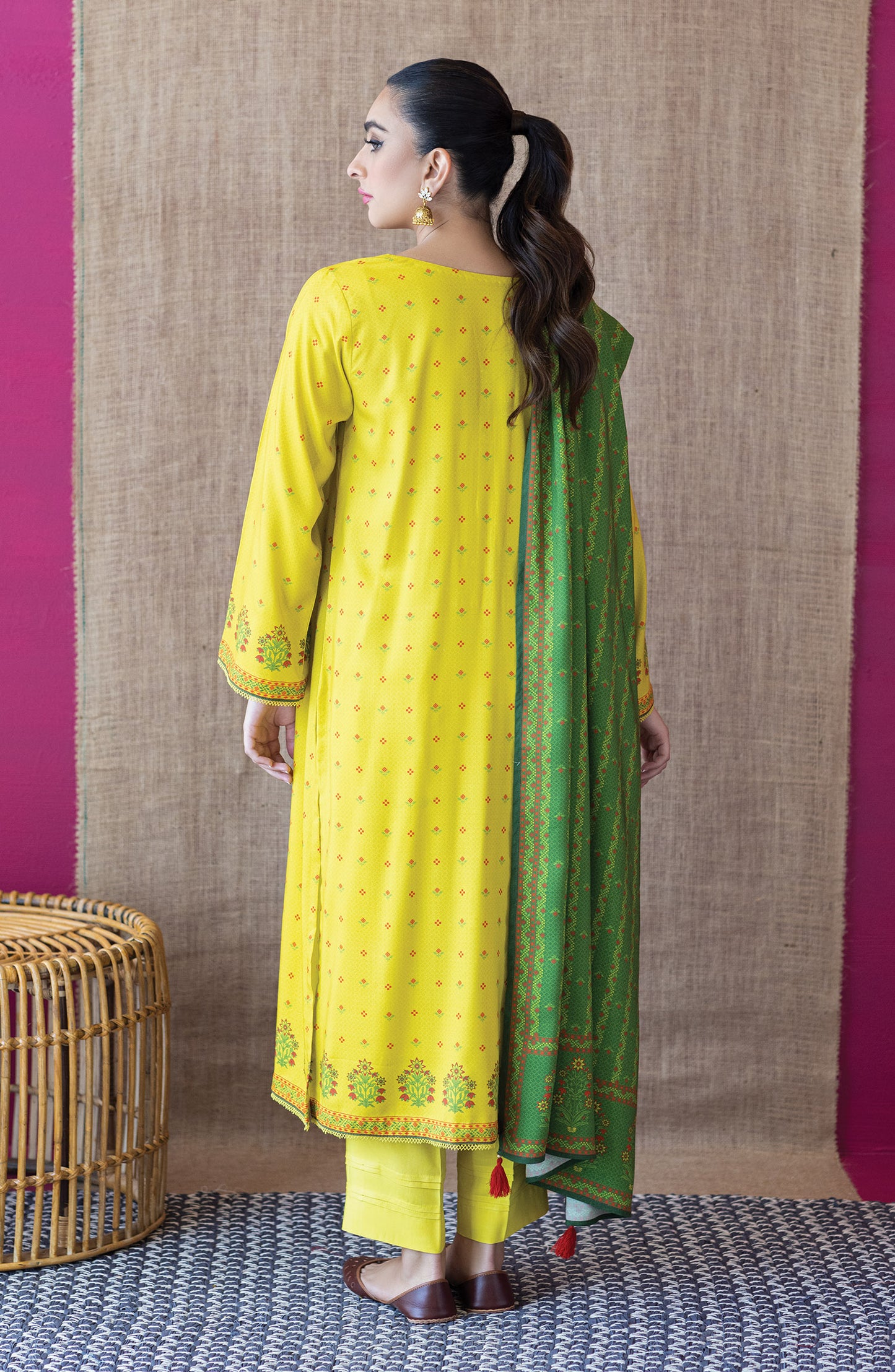 OTL-22-159/U YELLOW LINEN  UNSTITCHED SHIRT DUPATTA PANTS