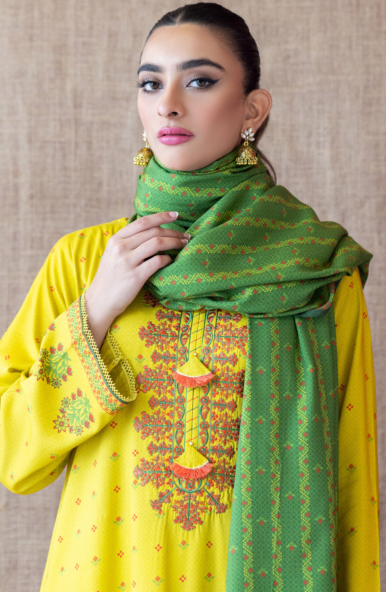 OTL-22-159/U YELLOW LINEN  UNSTITCHED SHIRT DUPATTA PANTS