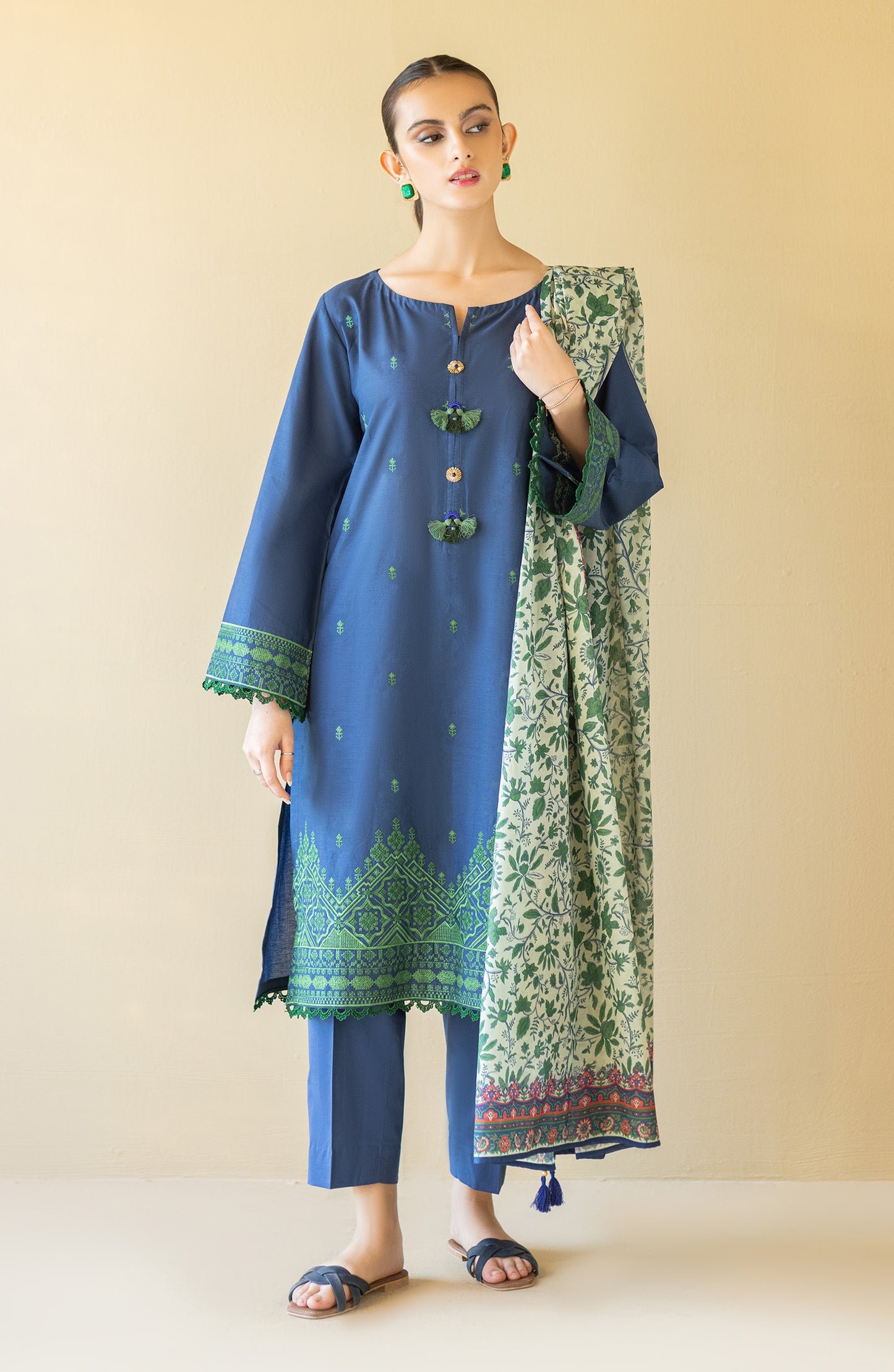 OTL-22-209/U Blue CAMBRIC  UNSTITCHED SHIRT DUPATTA PANTS
