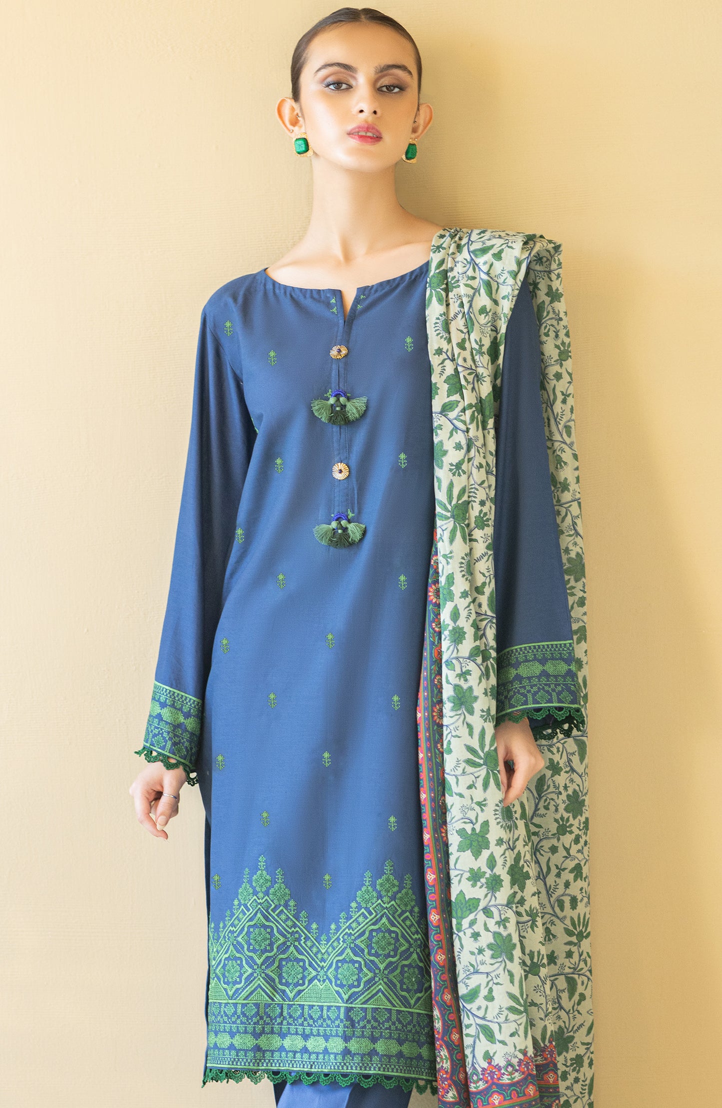 OTL-22-209/U Blue CAMBRIC  UNSTITCHED SHIRT DUPATTA PANTS