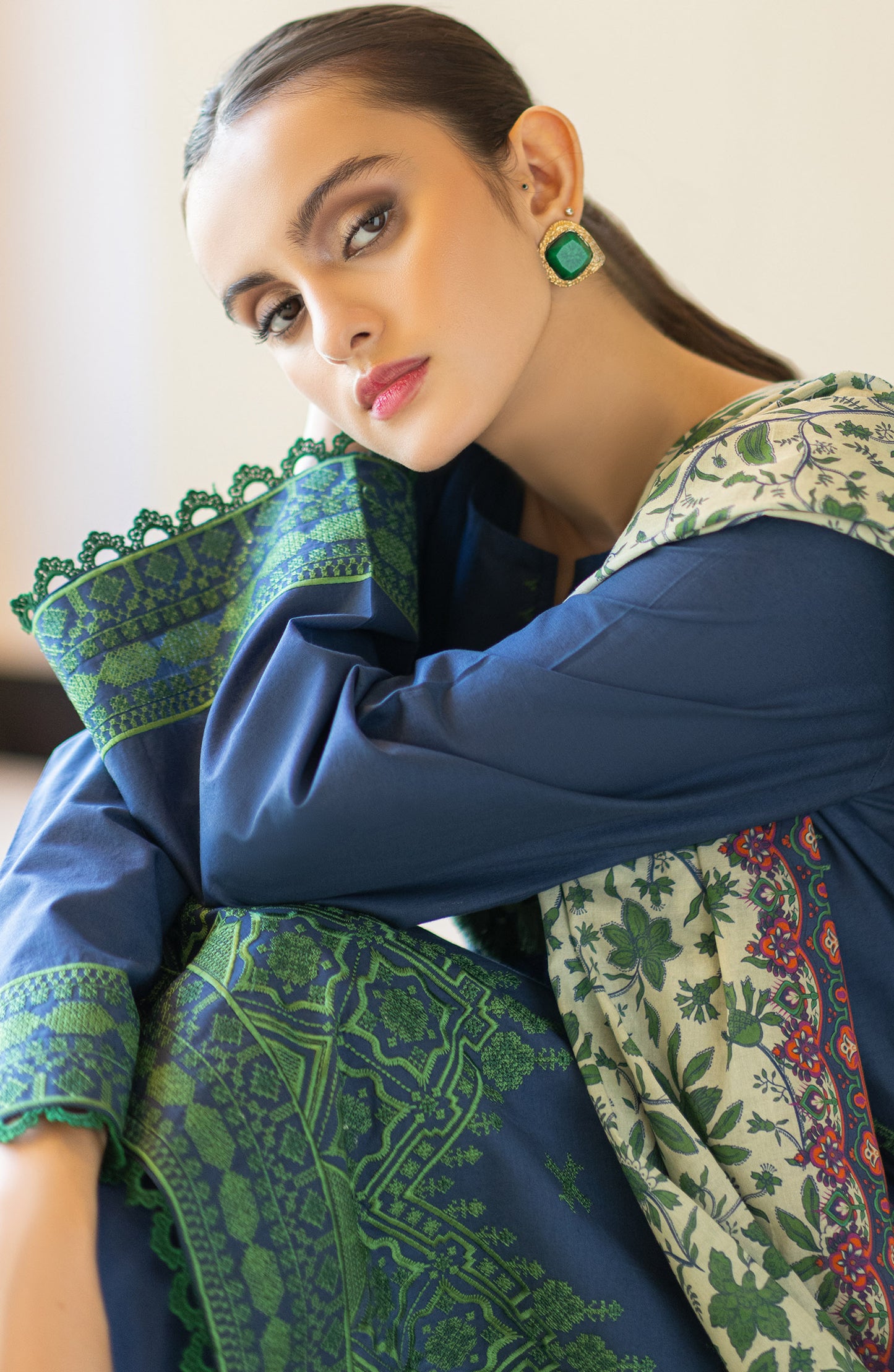 OTL-22-209/U Blue CAMBRIC  UNSTITCHED SHIRT DUPATTA PANTS