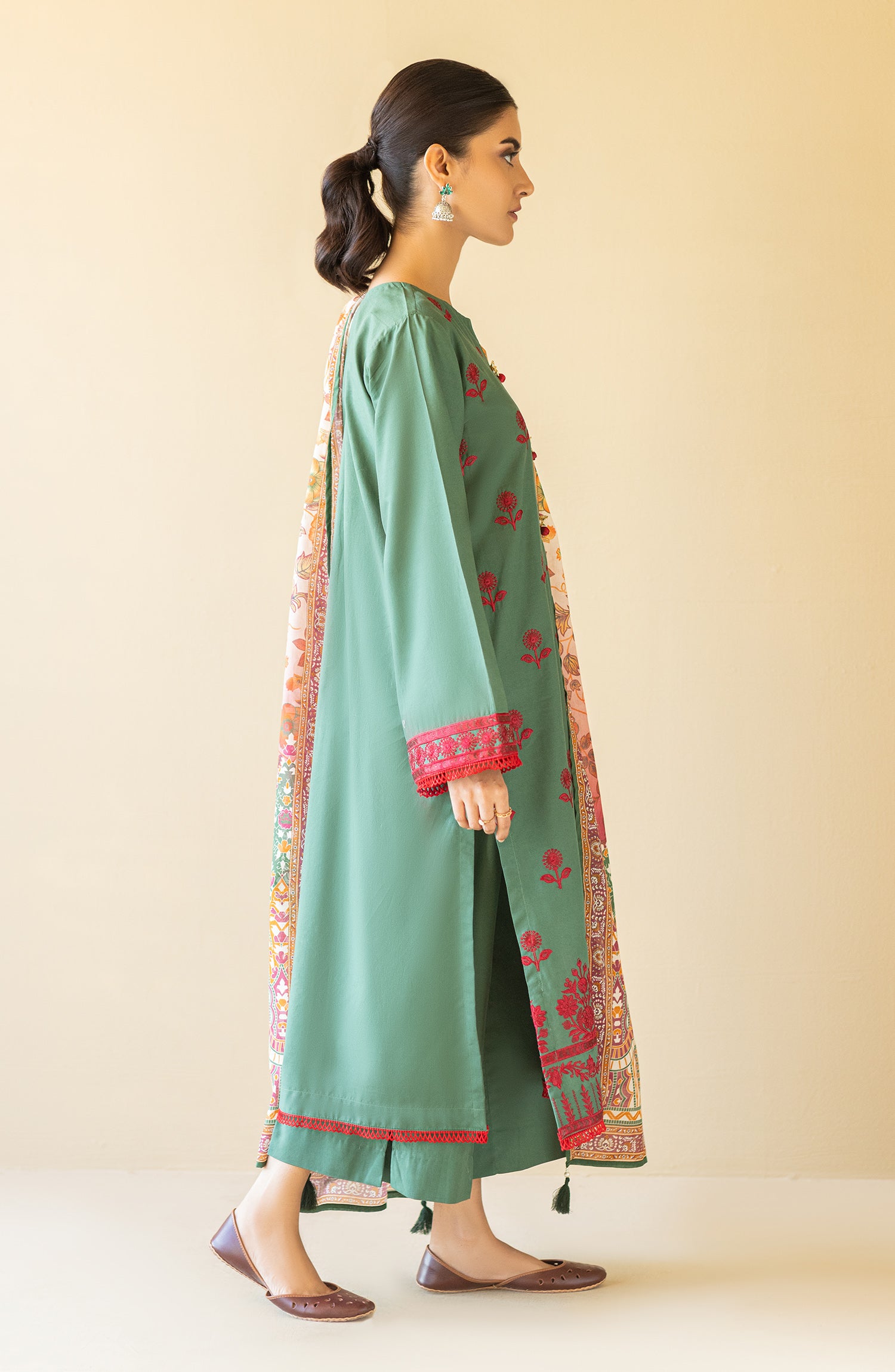 OTL-22-210/U GREEN CAMBRIC  UNSTITCHED SHIRT DUPATTA PANTS