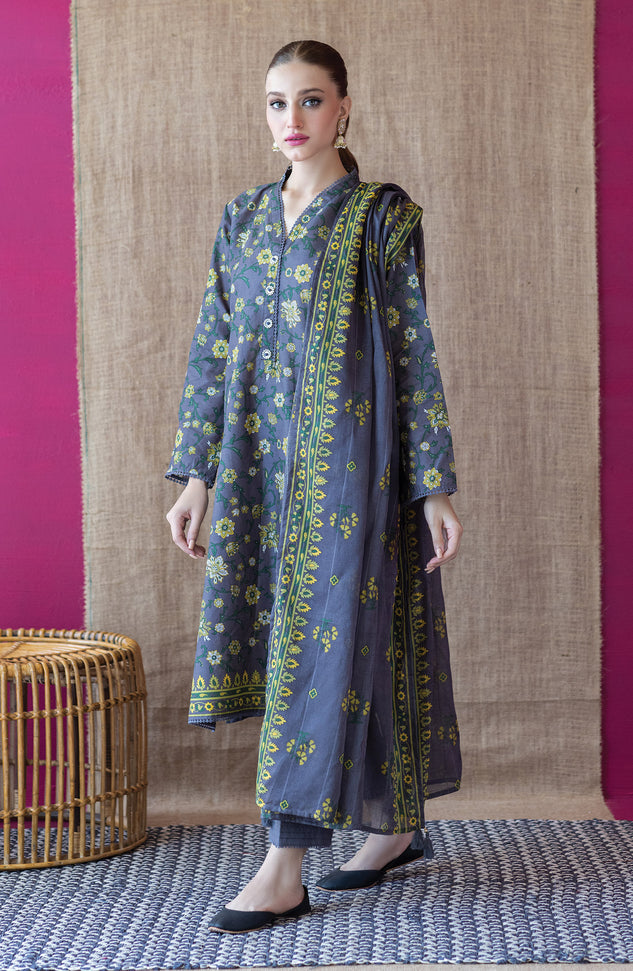OTL-22-201/U GREY CAMBRIC  UNSTITCHED SHIRT DUPATTA PANTS