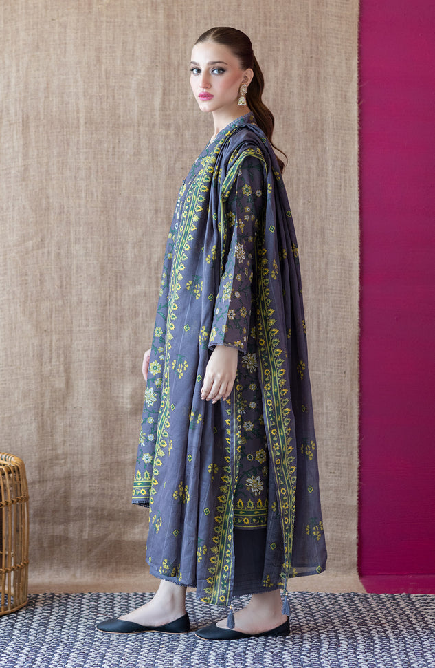 OTL-22-201/U GREY CAMBRIC  UNSTITCHED SHIRT DUPATTA PANTS