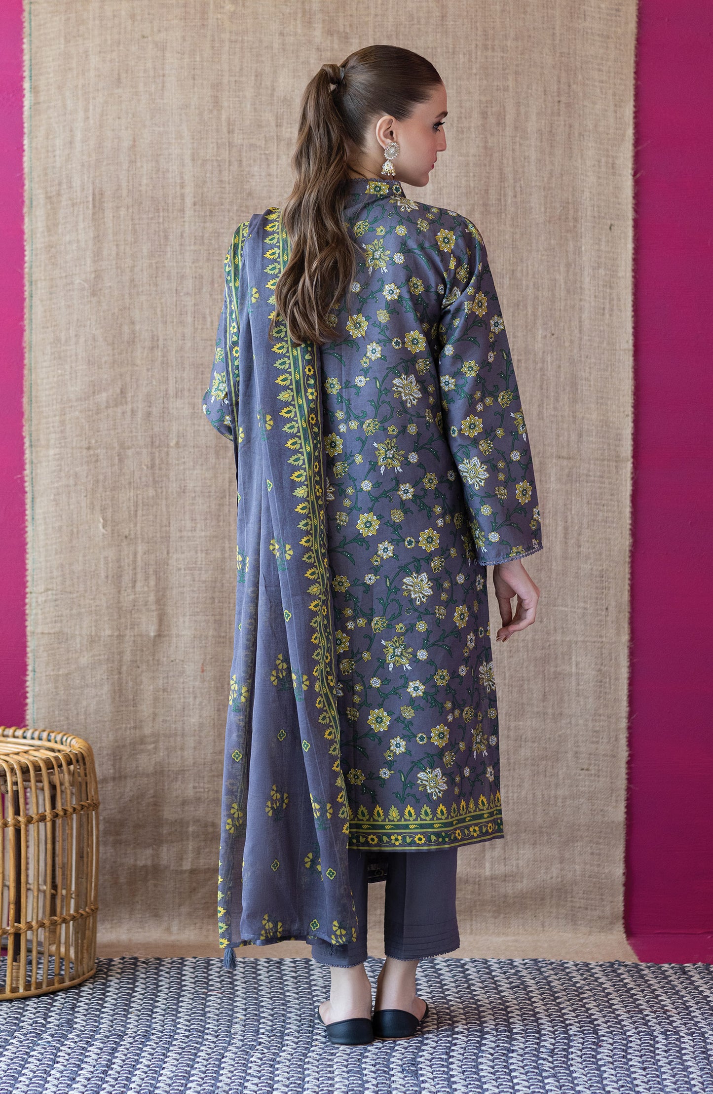 OTL-22-201/U GREY CAMBRIC  UNSTITCHED SHIRT DUPATTA PANTS