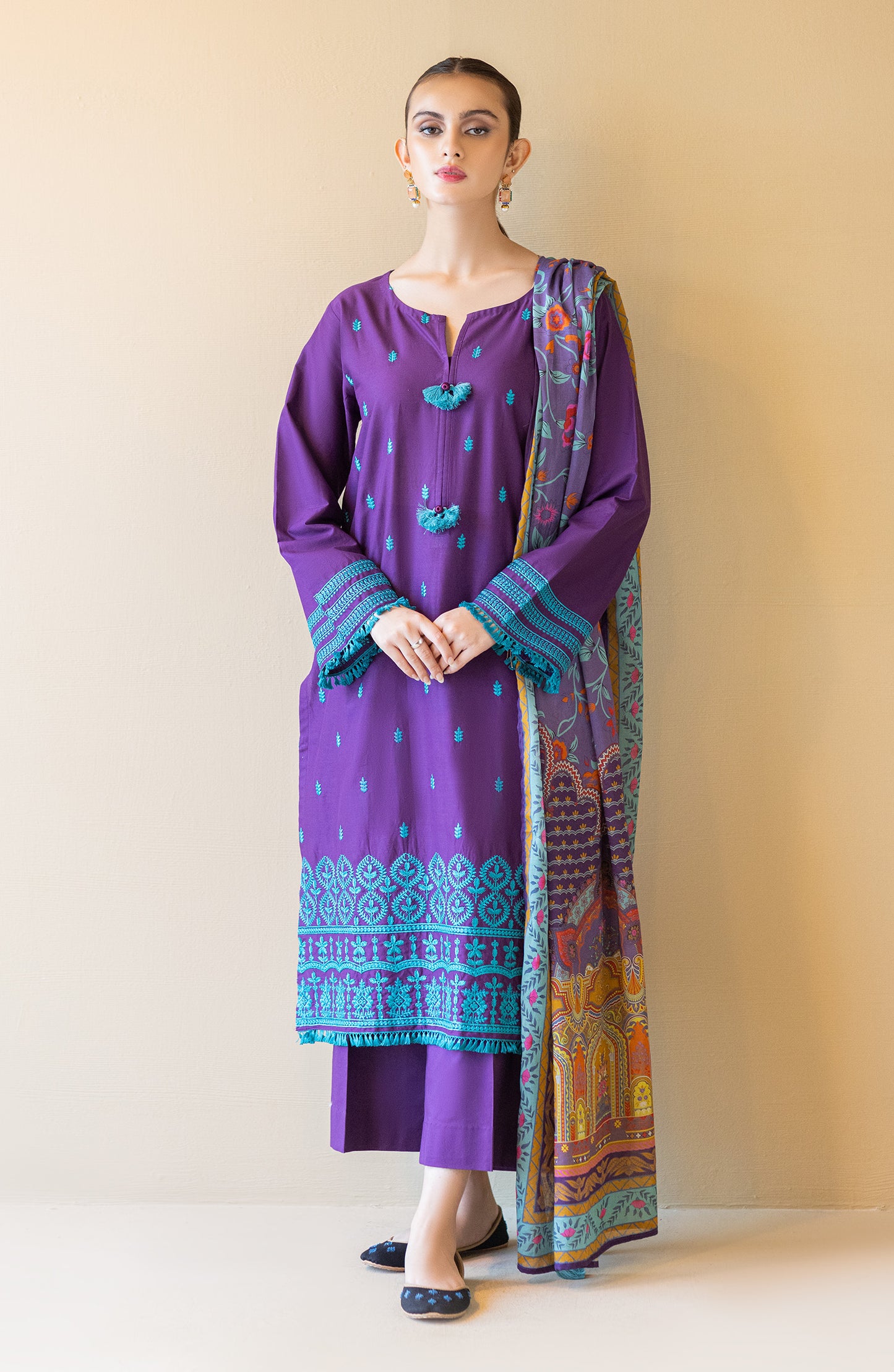 OTL-22-212/U Purple CAMBRIC  UNSTITCHED SHIRT DUPATTA PANTS