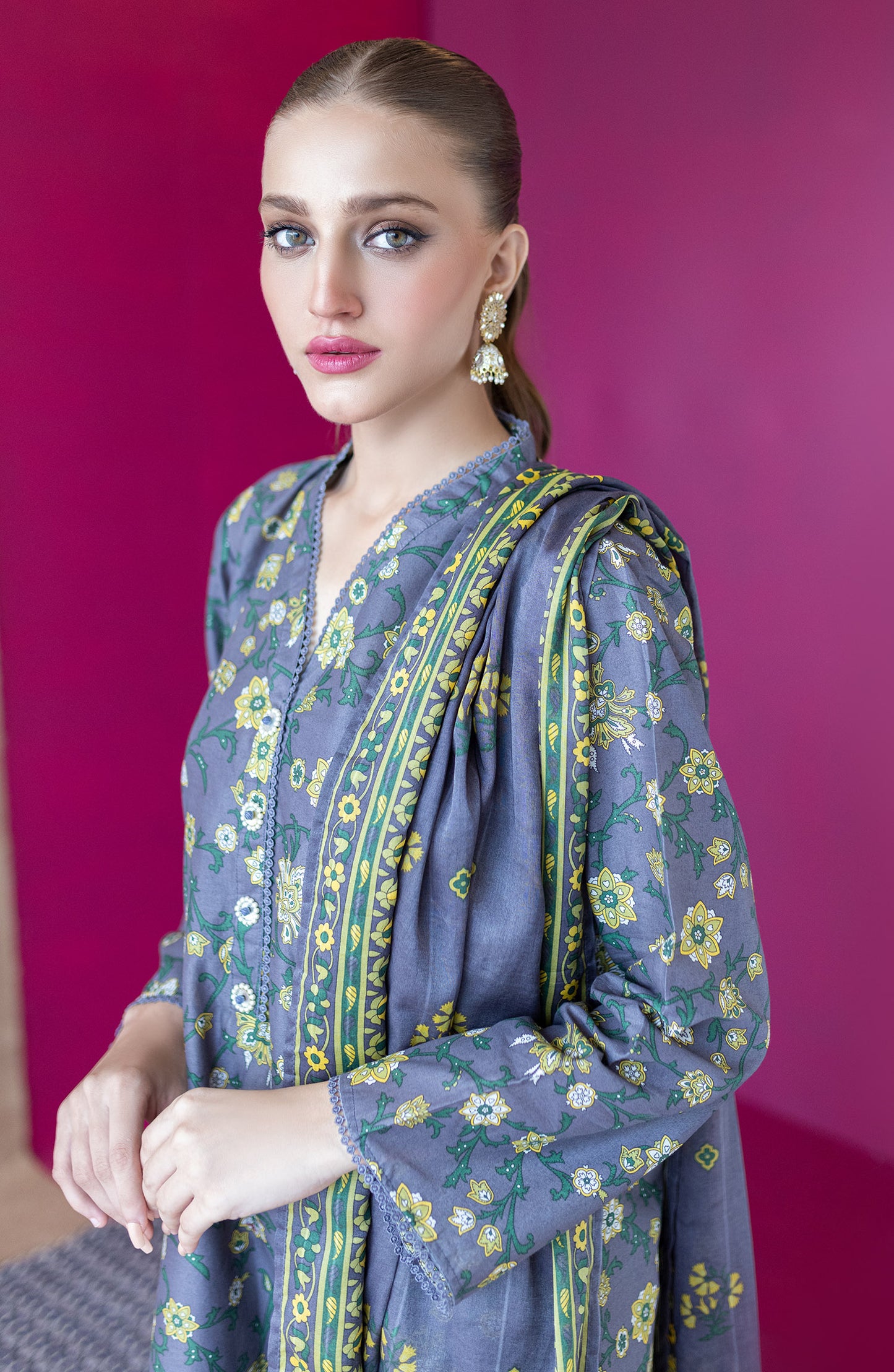 OTL-22-201/U GREY CAMBRIC  UNSTITCHED SHIRT DUPATTA PANTS