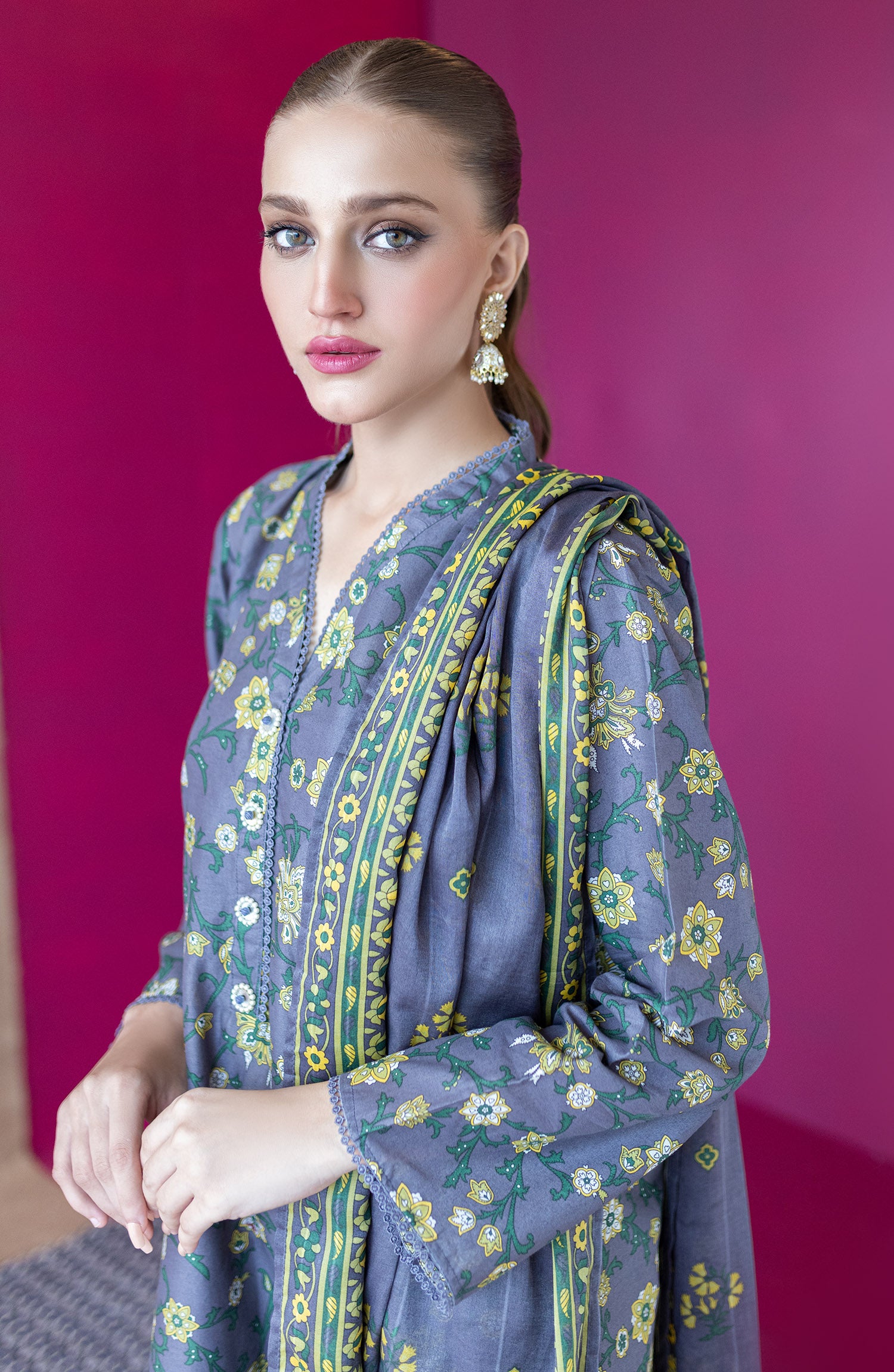 OTL-22-201/U GREY CAMBRIC  UNSTITCHED SHIRT DUPATTA PANTS