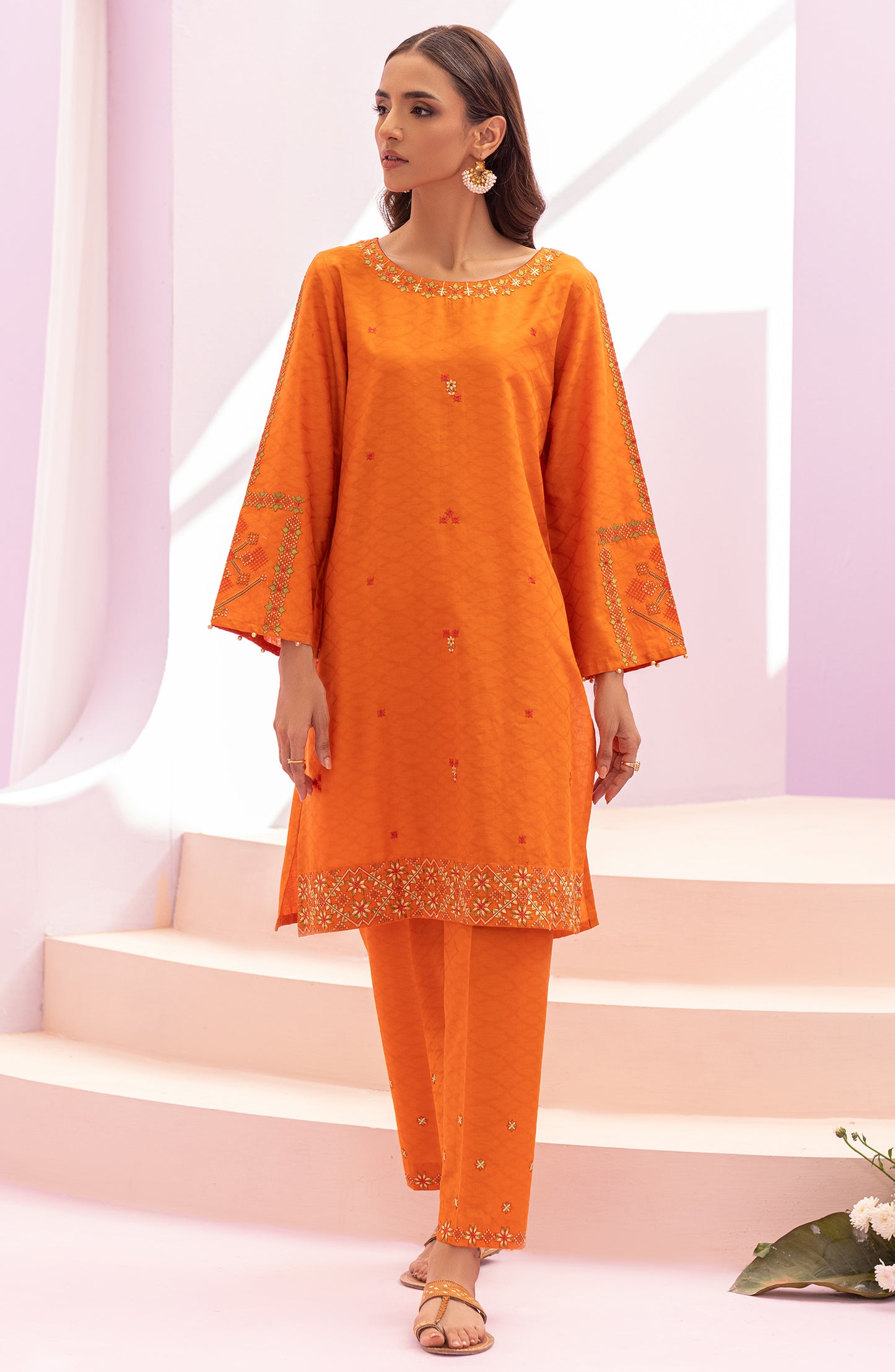 NRHC-148/S ORANGE JACQUARD  READY TO WEAR SHIRT PANTS