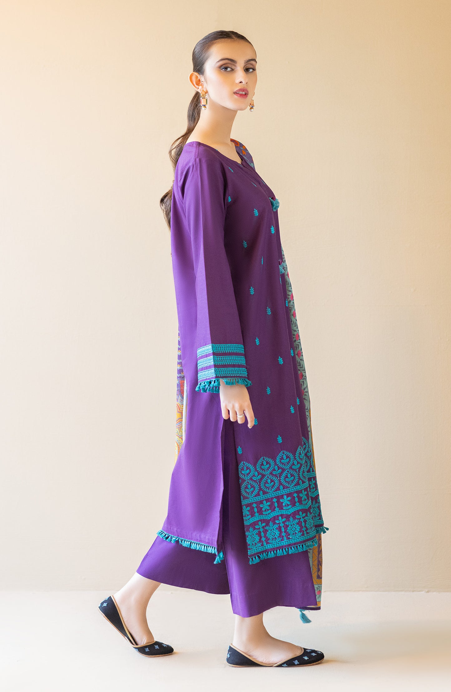 OTL-22-212/U Purple CAMBRIC  UNSTITCHED SHIRT DUPATTA PANTS