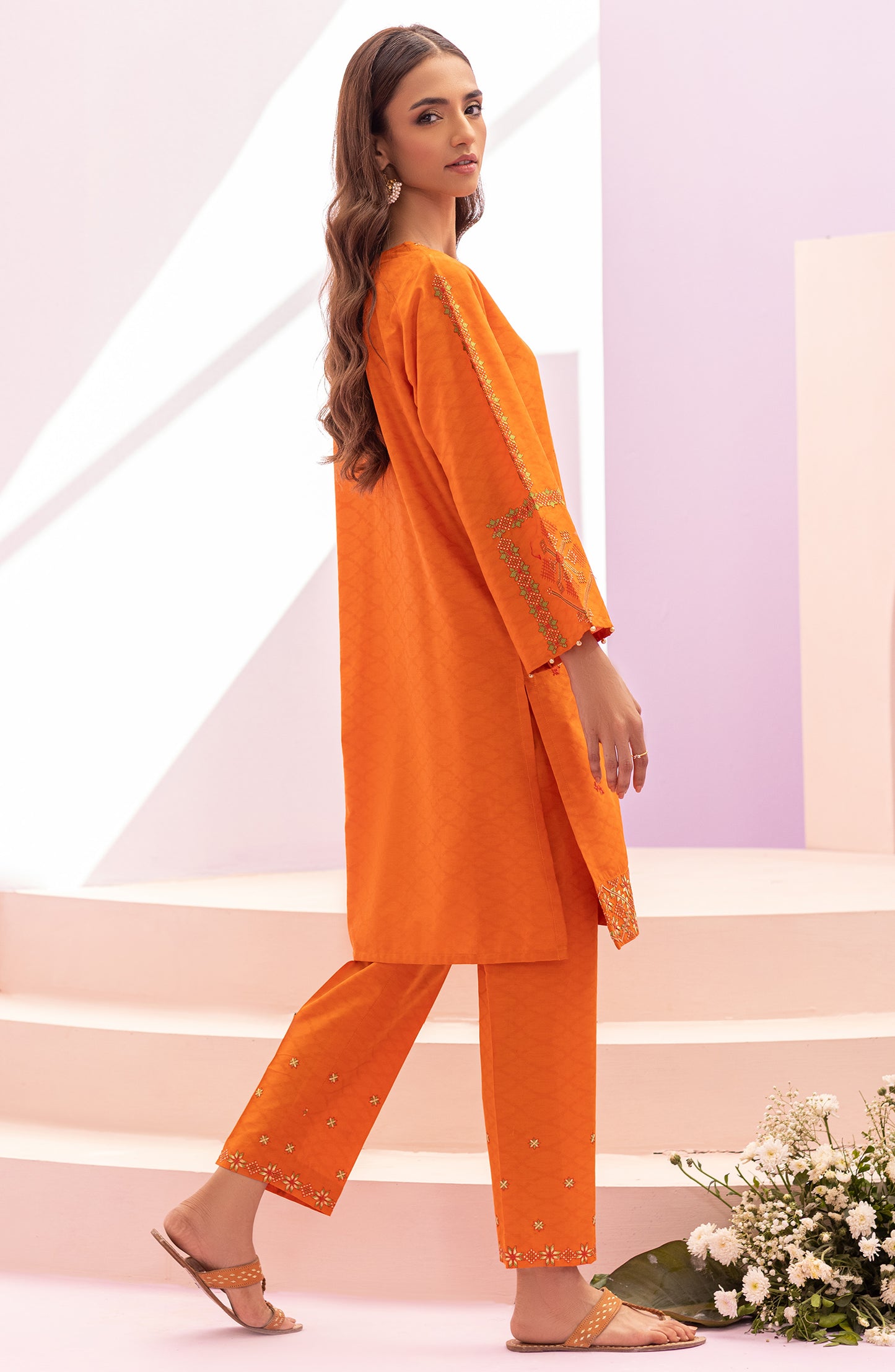NRHC-148/S ORANGE JACQUARD  READY TO WEAR SHIRT PANTS
