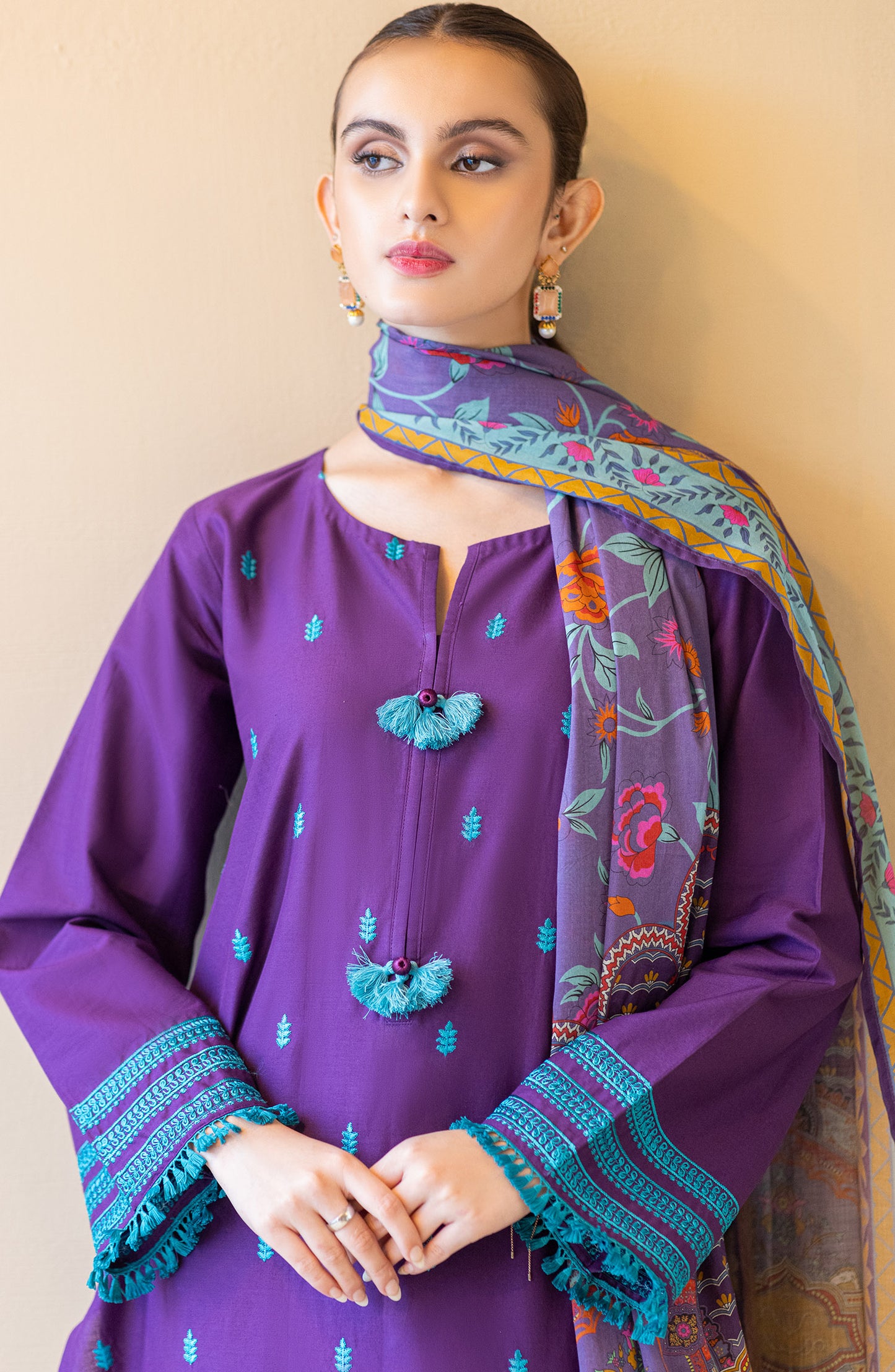 OTL-22-212/U Purple CAMBRIC  UNSTITCHED SHIRT DUPATTA PANTS