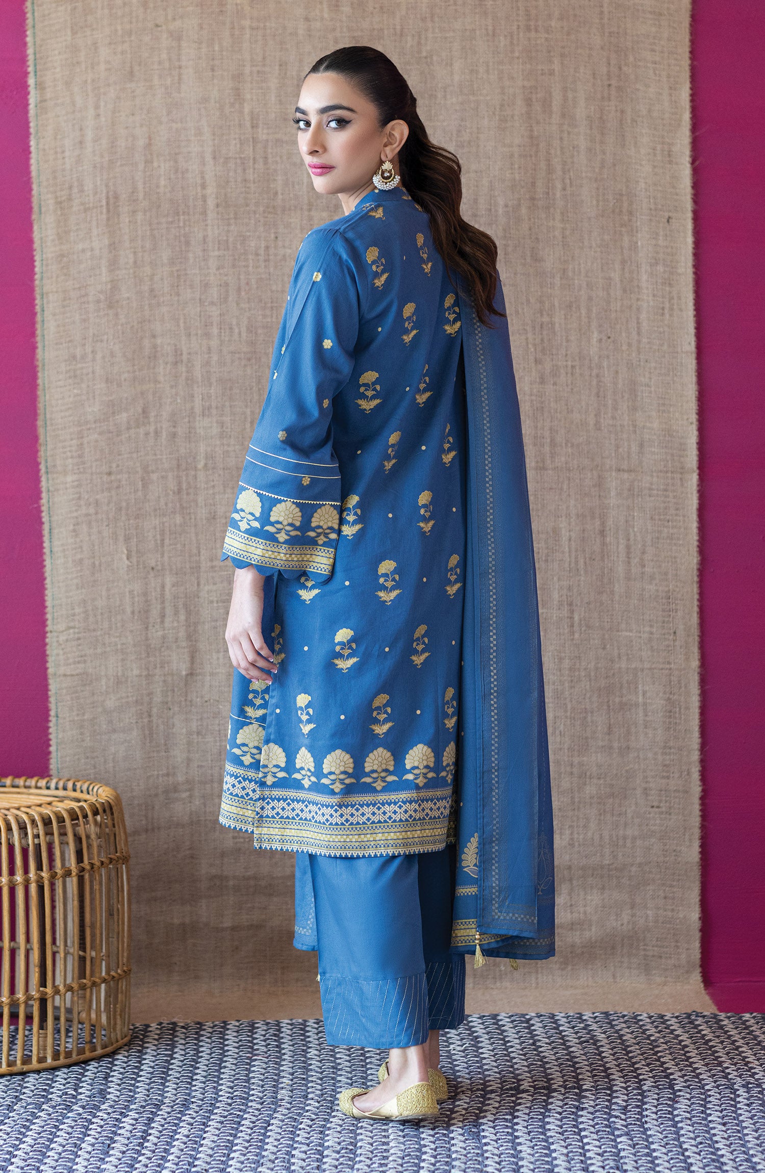 OTL-22-166/U BLUE COTTEL  UNSTITCHED SHIRT DUPATTA PANTS