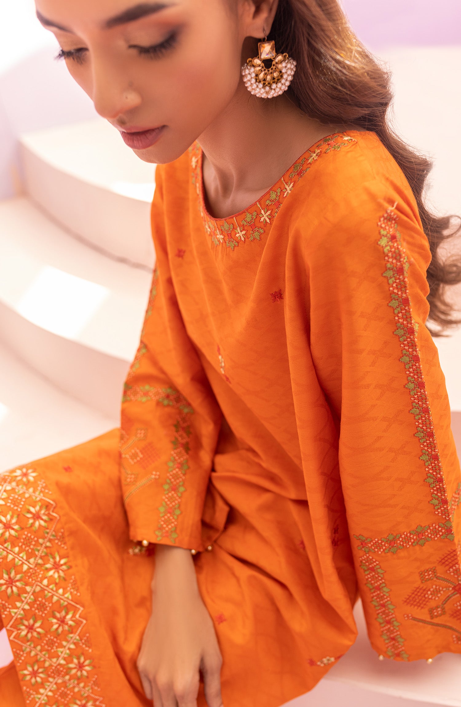 NRHC-148/S ORANGE JACQUARD  READY TO WEAR SHIRT PANTS