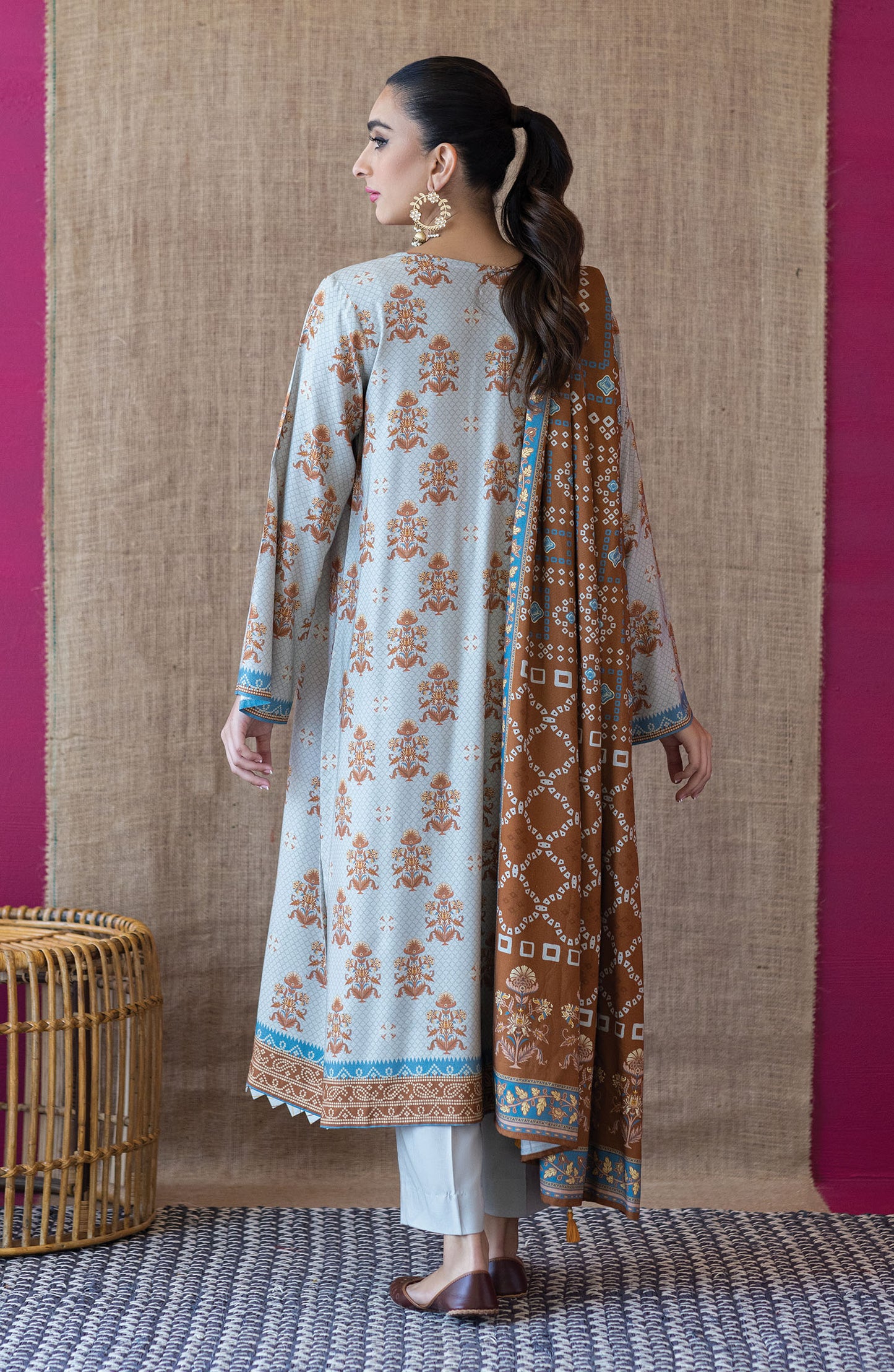 OTL-22-164/U GREY LINEN  UNSTITCHED SHIRT DUPATTA PANTS