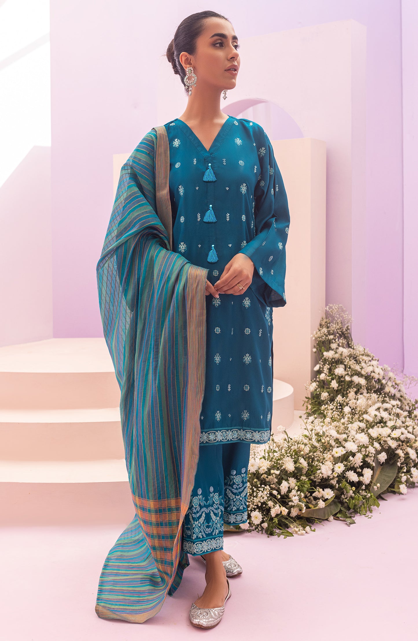 NRF-61/S TEAL RAW SILK  READY TO WEAR SHIRT PANTS
