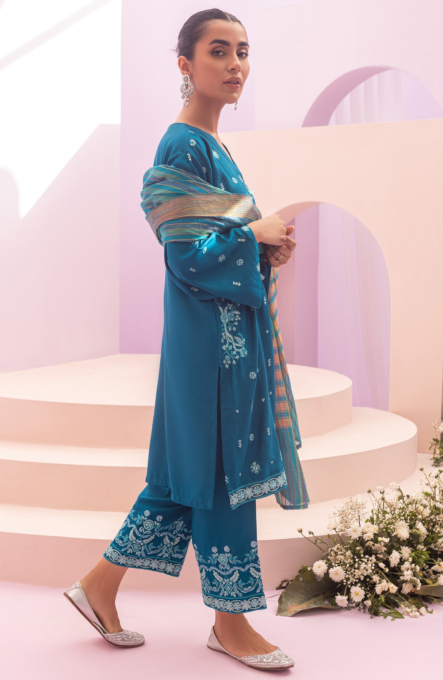 NRF-61/S TEAL RAW SILK  READY TO WEAR SHIRT PANTS
