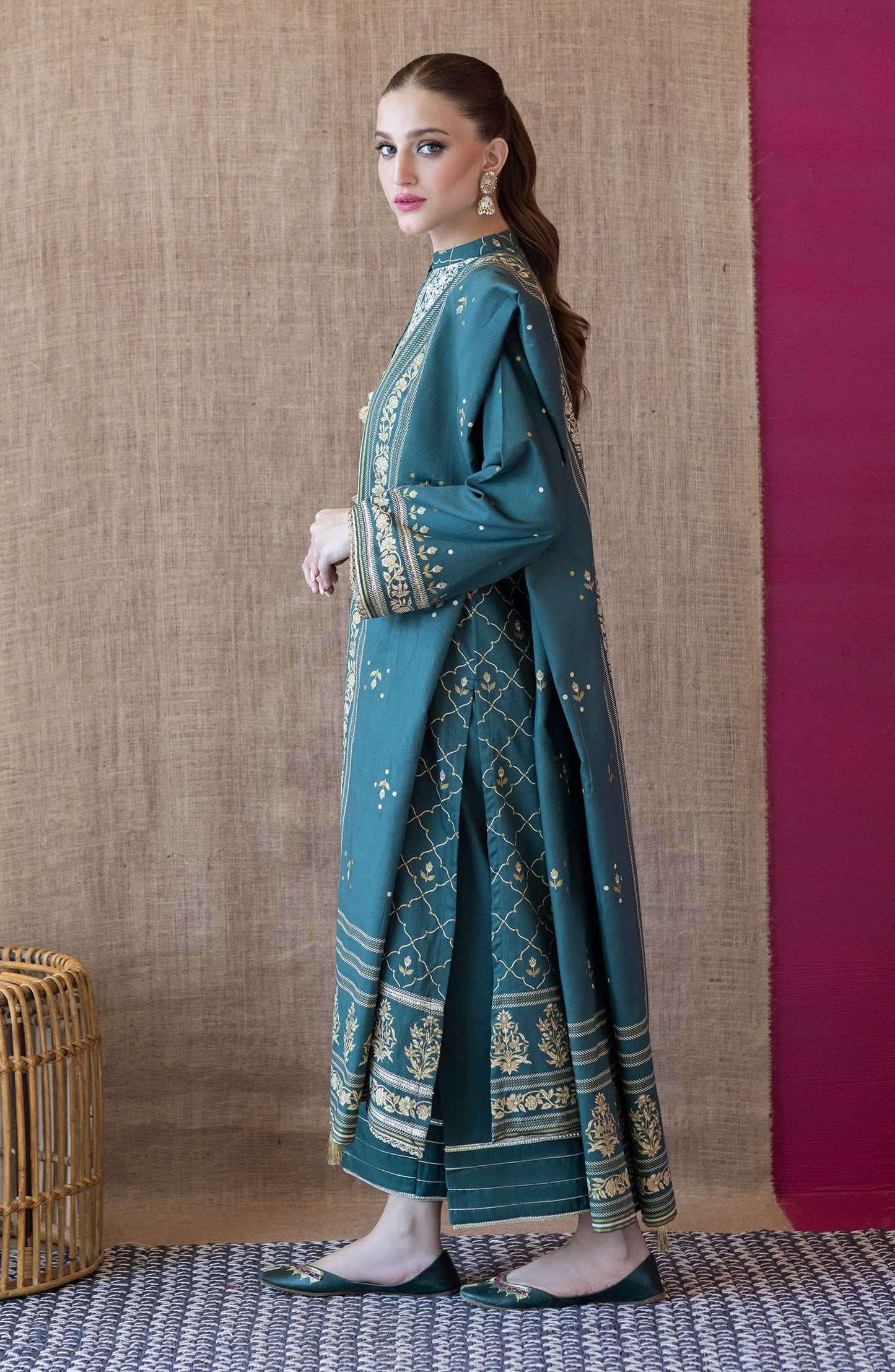 OTL-22-165/U GREEN COTTEL  UNSTITCHED SHIRT DUPATTA PANTS