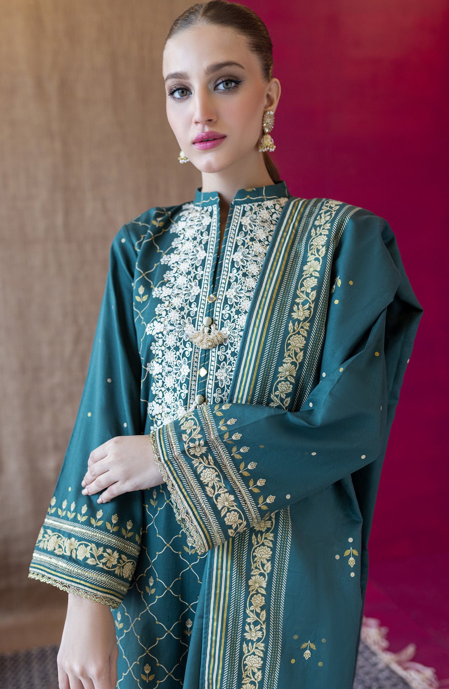 OTL-22-165/U GREEN COTTEL  UNSTITCHED SHIRT DUPATTA PANTS