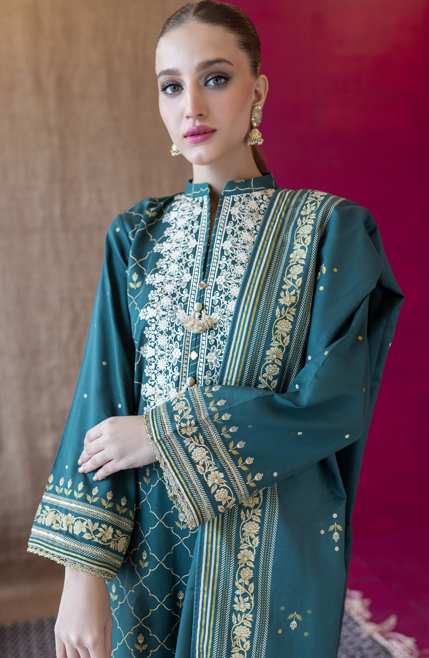 OTL-22-165/U GREEN COTTEL  UNSTITCHED SHIRT DUPATTA PANTS