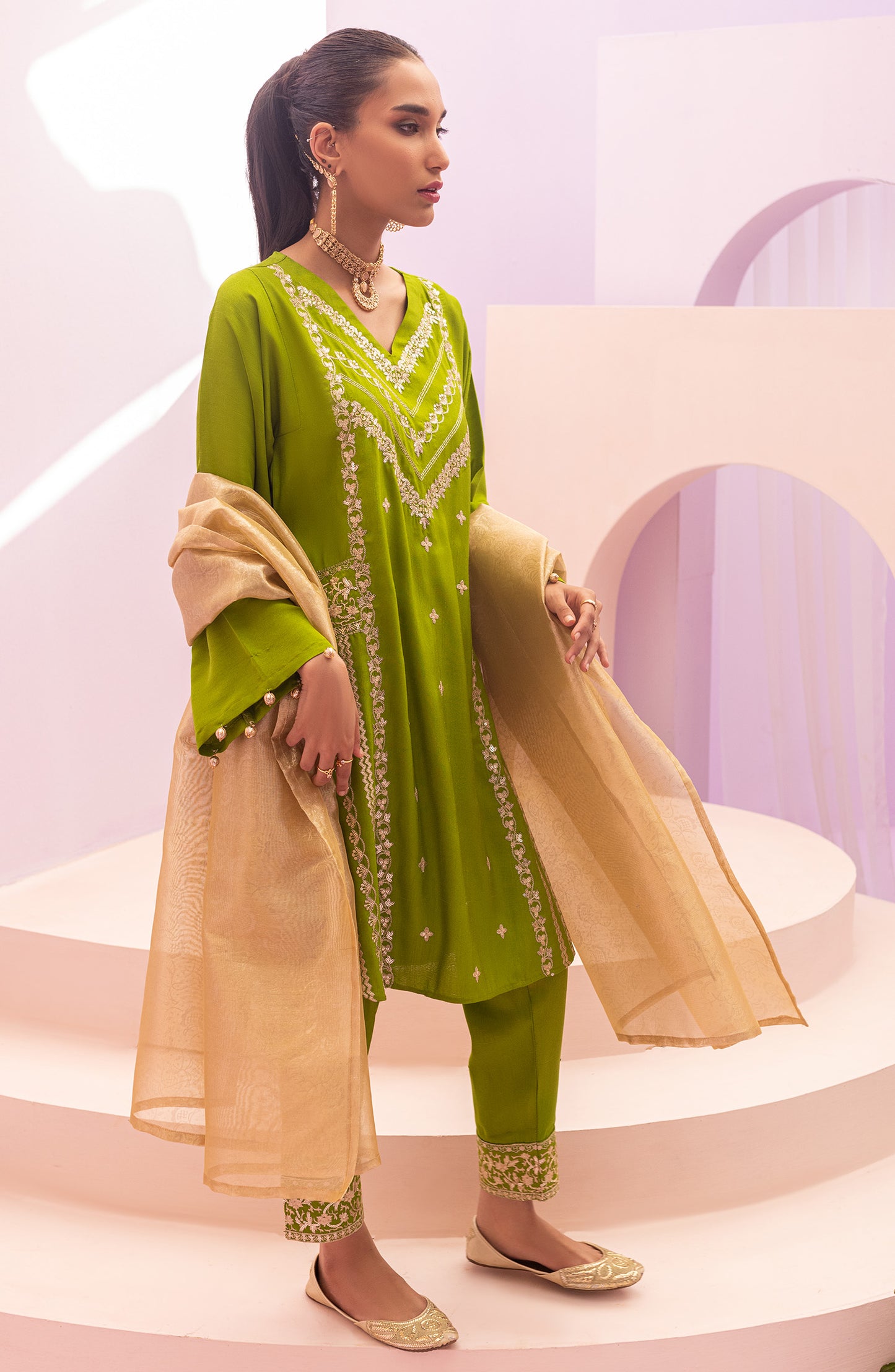 NRF-49/S GREEN FANCY  READY TO WEAR SHIRT DUPATTA PANTS