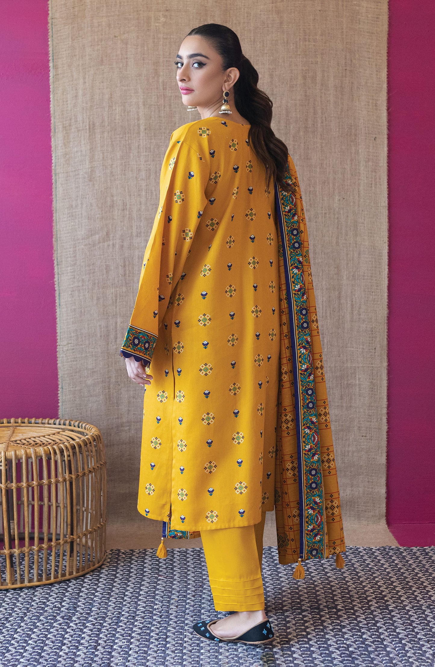 OTL-22-199/U YELLOW COTTEL  UNSTITCHED SHIRT DUPATTA PANTS
