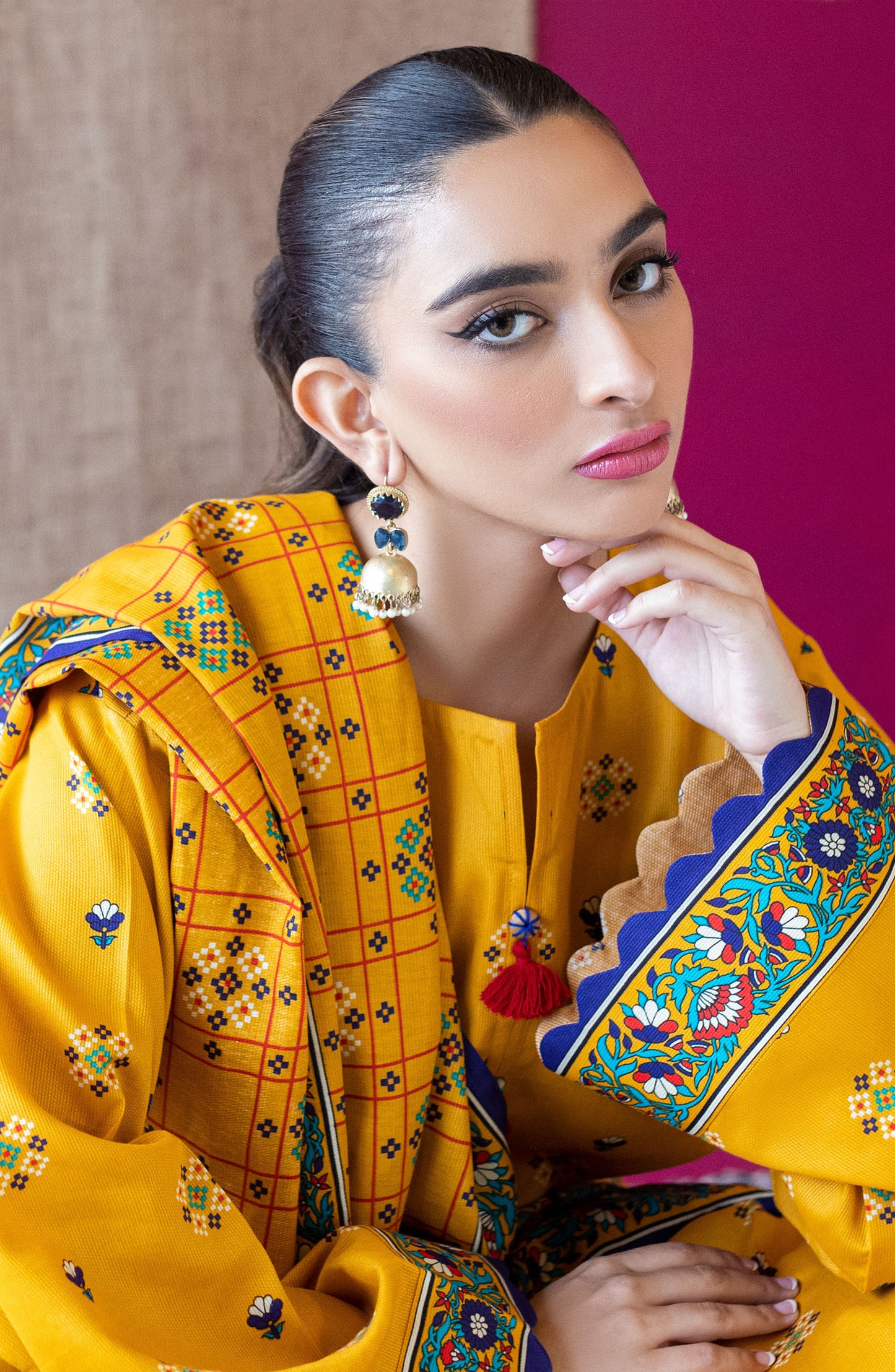 OTL-22-199/U YELLOW COTTEL  UNSTITCHED SHIRT DUPATTA PANTS