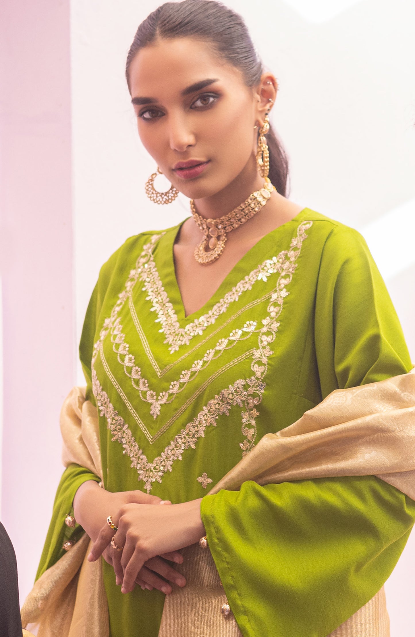 NRF-49/S GREEN FANCY  READY TO WEAR SHIRT DUPATTA PANTS